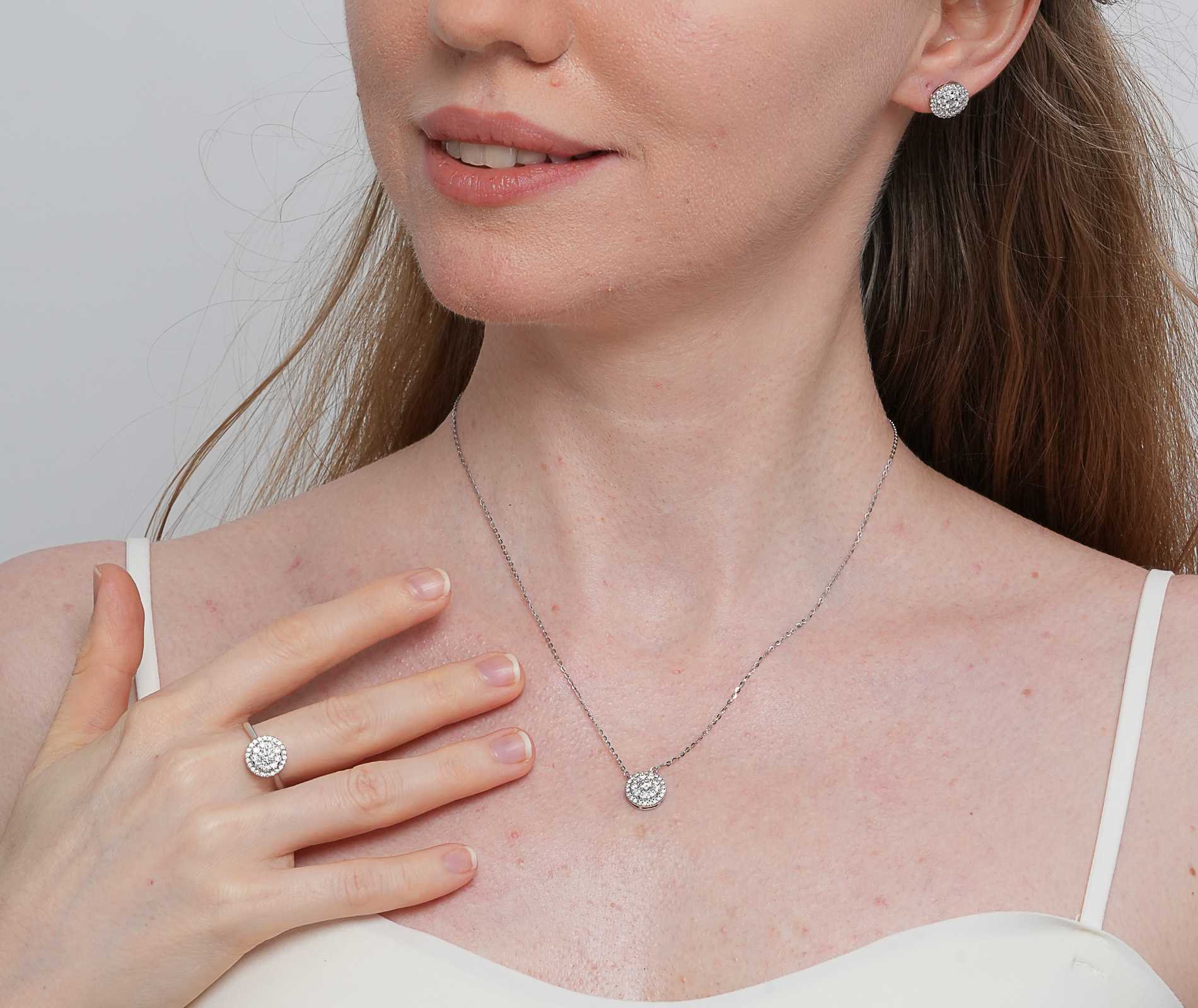 Shining Star Jewelry 925 Sterling Silver Necklace Earrings Ring Jewelry Set Shining Star Jewelry 925 Sterling Silver Necklace Earrings Ring Jewelry Set