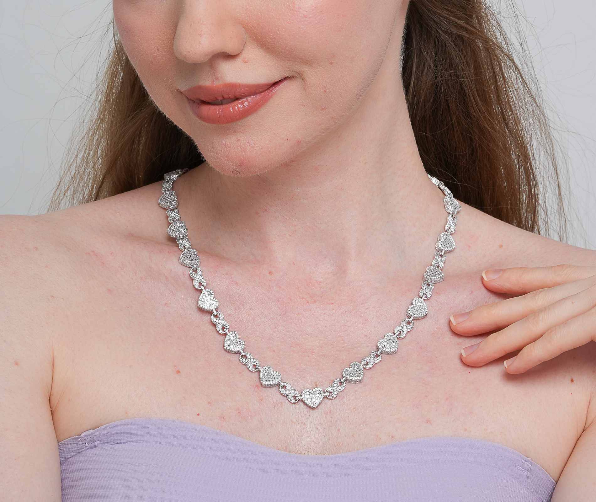 Shining Star Jewelry VVS Moissanite Infinity Link Chain Baguette Heart Necklace Shining Star Jewelry VVS Moissanite Infinity Link Chain Baguette Heart Necklace