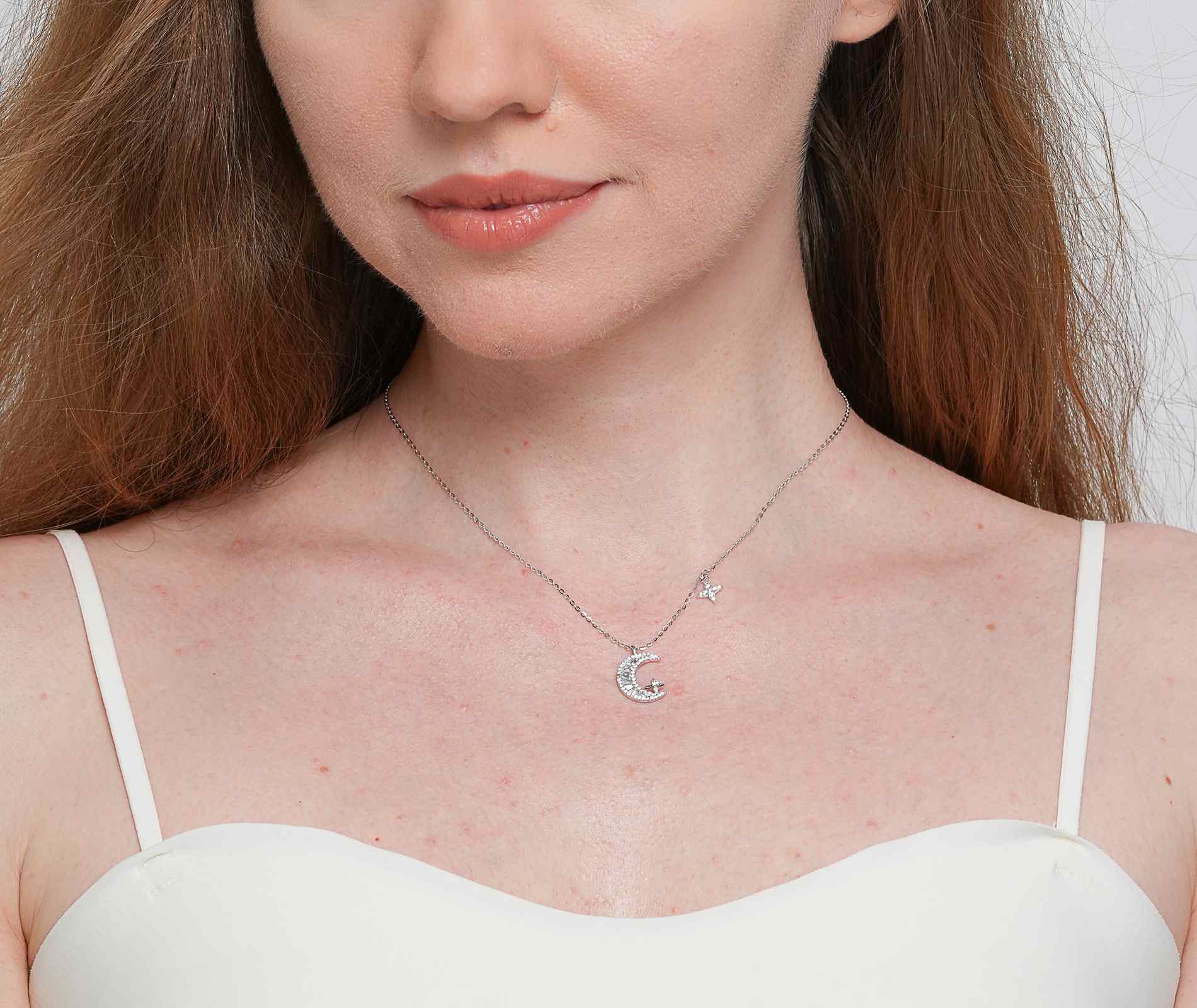 Shining Star Jewelry Adjustable Baguette Zircon Moon Pendant Fine Necklace Women Shining Star Jewelry Adjustable Baguette Zircon Moon Pendant Fine Necklace Women