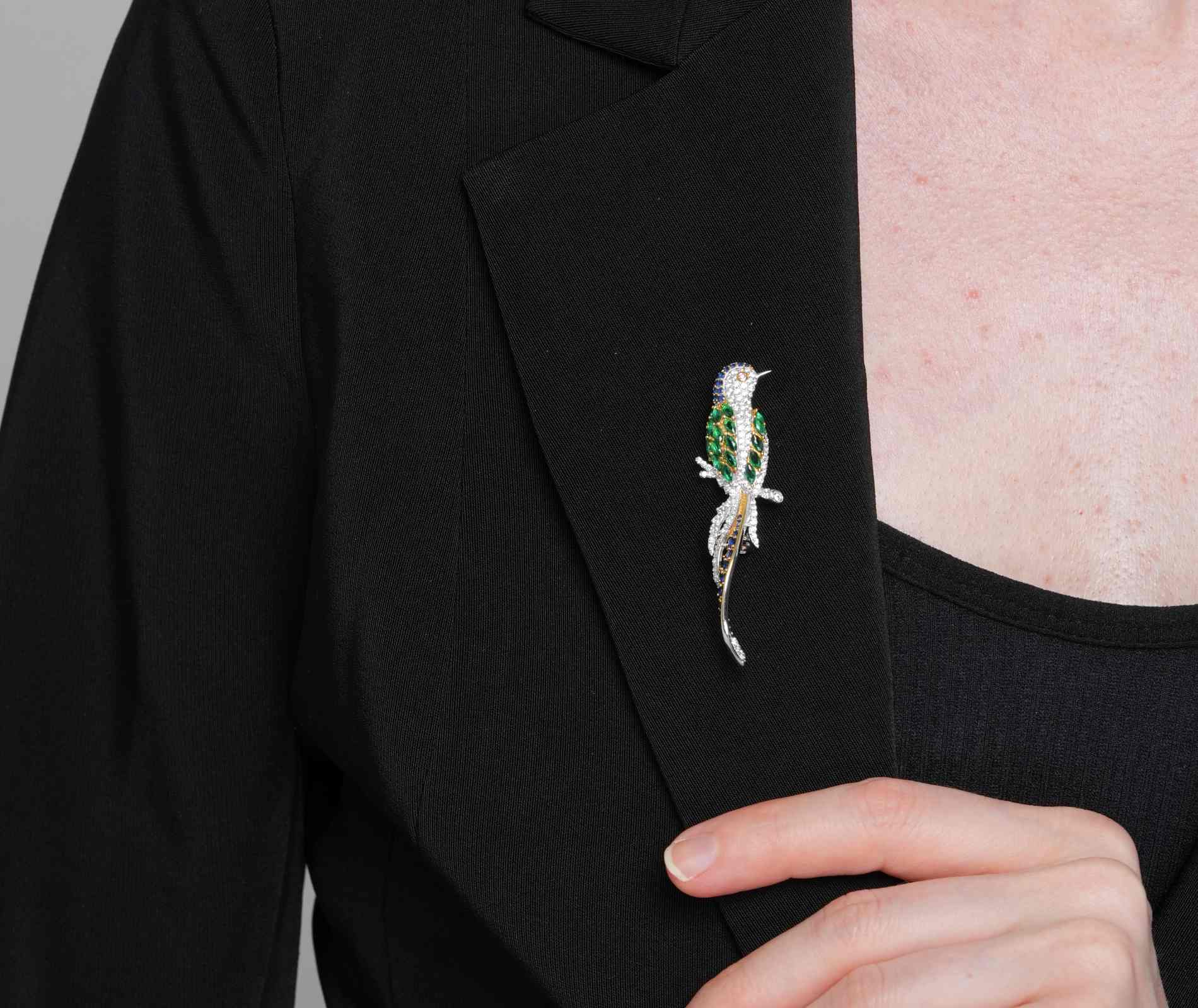 Shining Star Jewelry Elegant Style Women's 925 Silver Emerald Zircon Bird Brooch Shining Star Jewelry Elegant Style Women's 925 Silver Emerald Zircon Bird Brooch