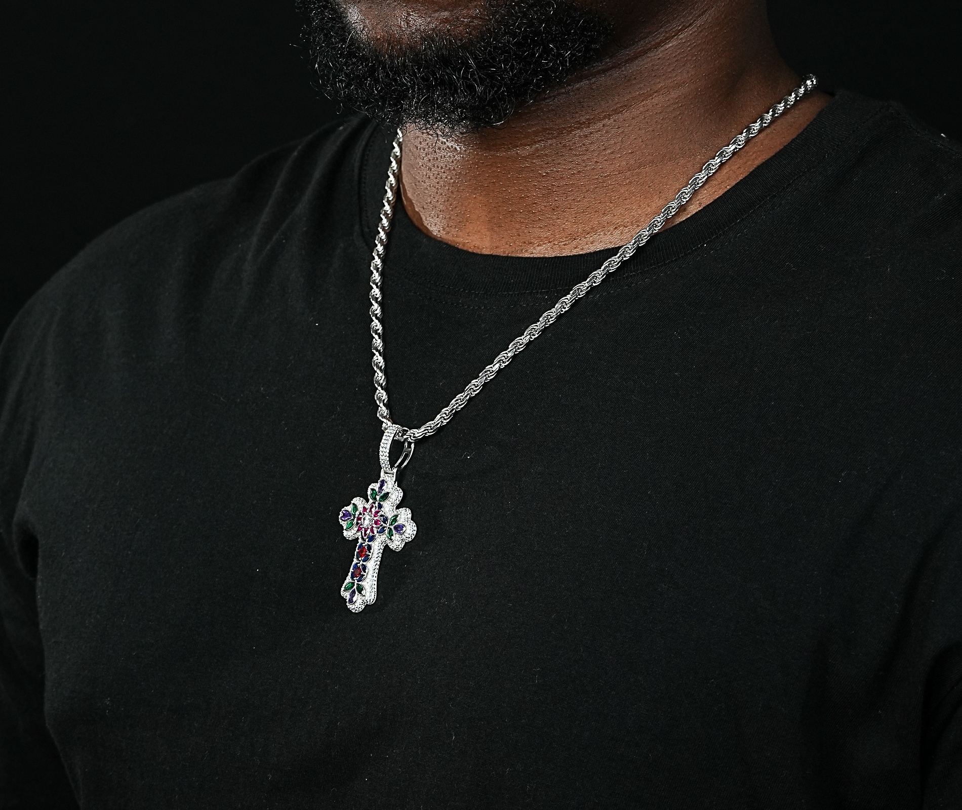 Shining Star Jewelry High Quality Mixed Fancy Cut Colored Zircon Cross Pendant