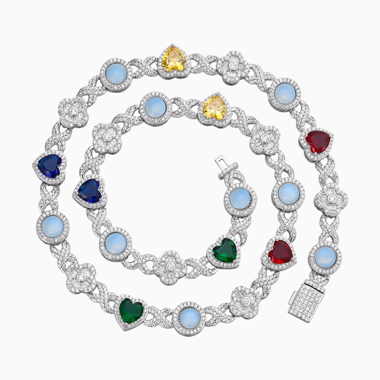 Shining Star Jewelry Luxurious Four Leaf Clover Opal Moissanite Infinity Necklace