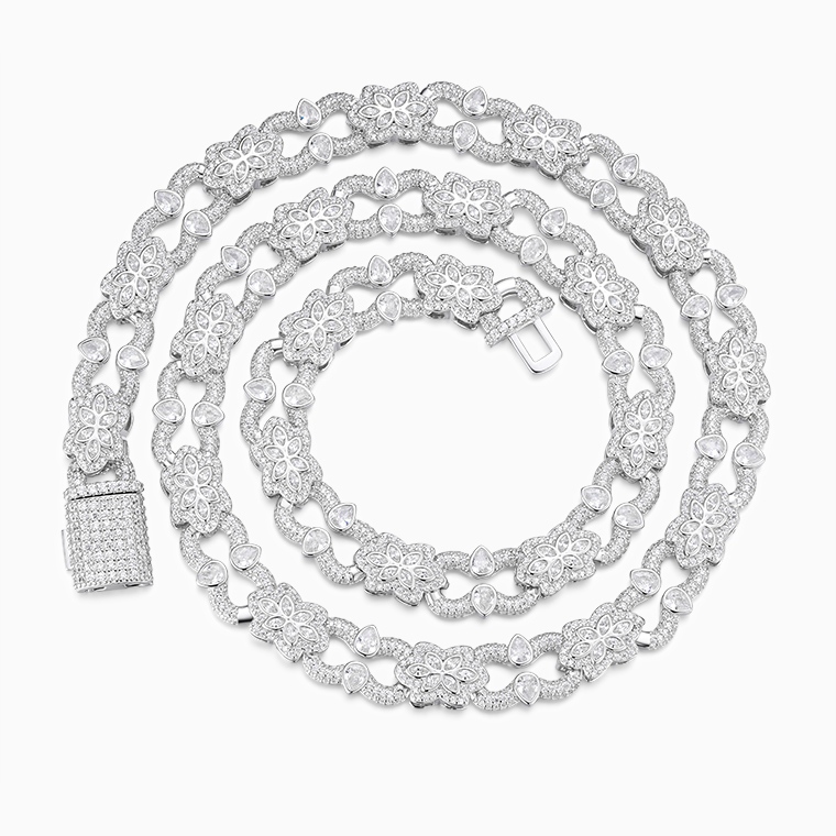 Shining Star Jewelry Unique Design Infinity Chain Moissanite Flowers Necklace