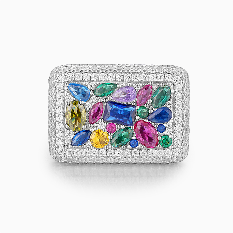 Shining Star Jewelry Iced Out Moissanite Ring White Gold Rectangle Boys Rings