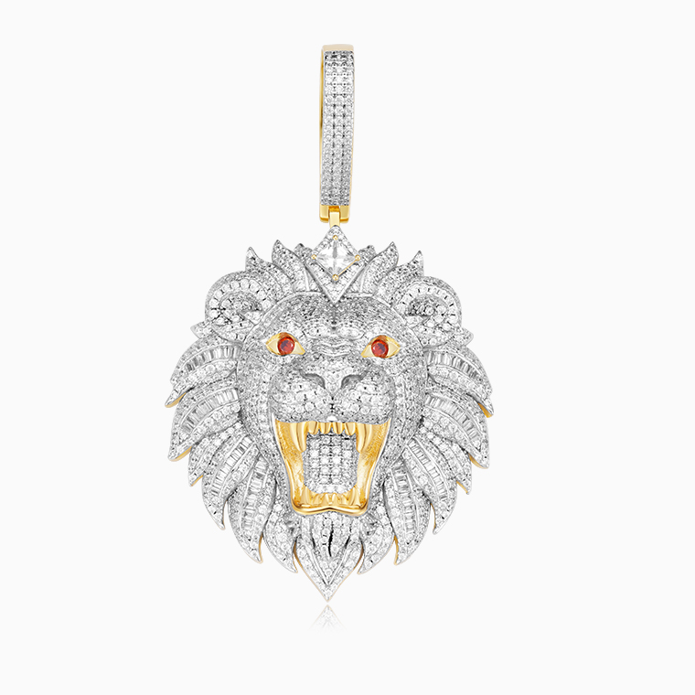 Shining Star Jewelry 925 Solid Silver Iced Out Diamond Lion Head Pendant