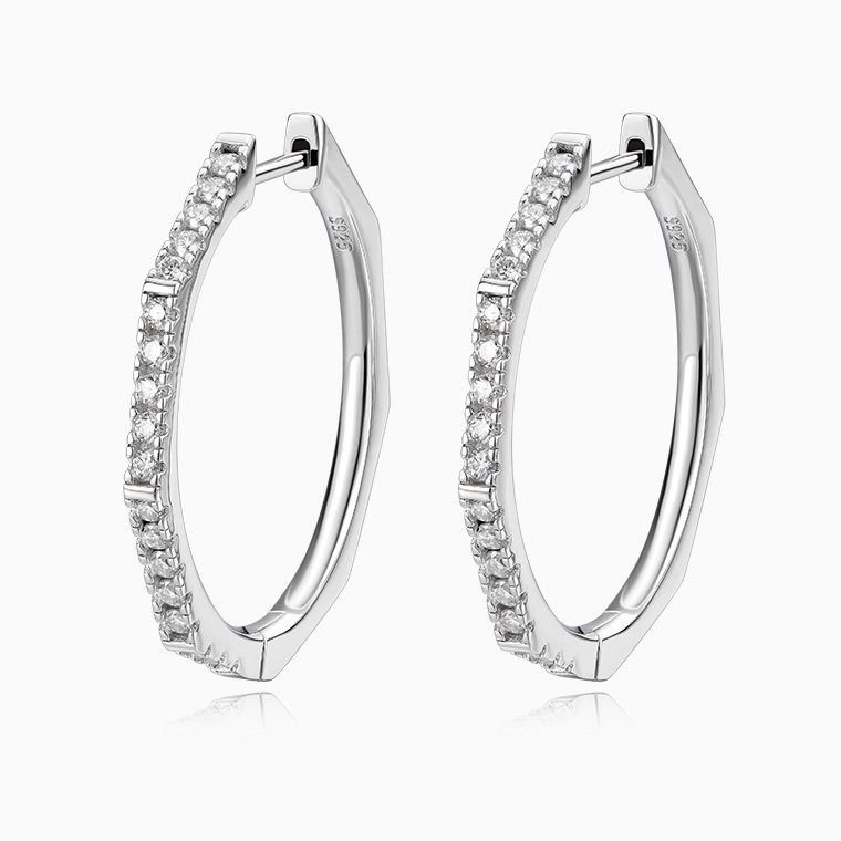 Shining Star Jewelry Fashionable Sterling Silver Zircon Women's Hoop Earrings