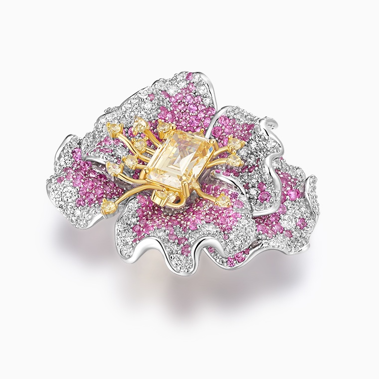 Shining Star Jewelry Women's 925 Silver Luxury Colored Diamond Flower Brooch Shining Star Jewelry Women's 925 Silver Luxury Colored Diamond Flower Brooch