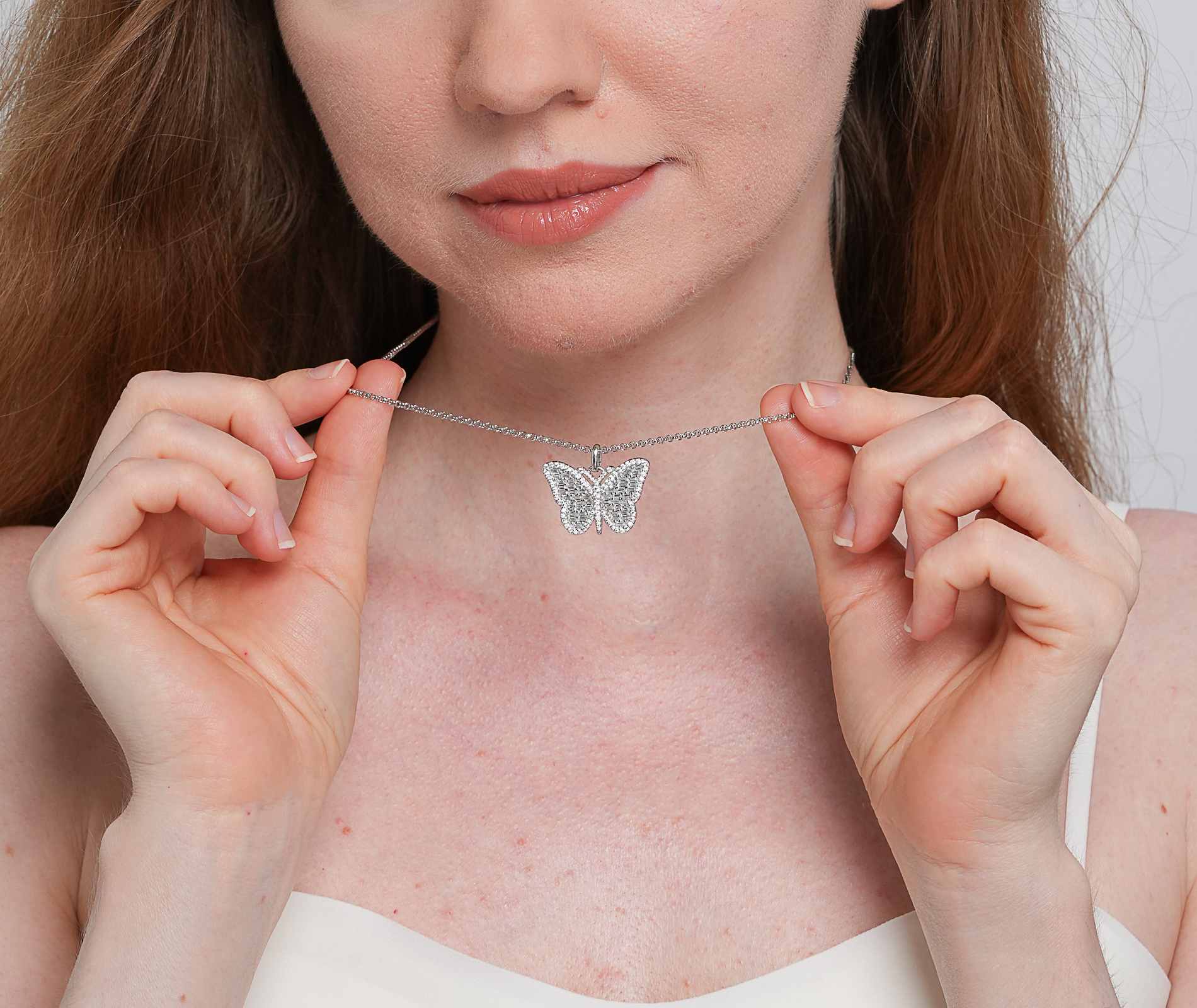 Shining Star Jewelry Luxury Baguette Moissanite Butterfly Pendant Fine Necklace Shining Star Jewelry Luxury Baguette Moissanite Butterfly Pendant Fine Necklace