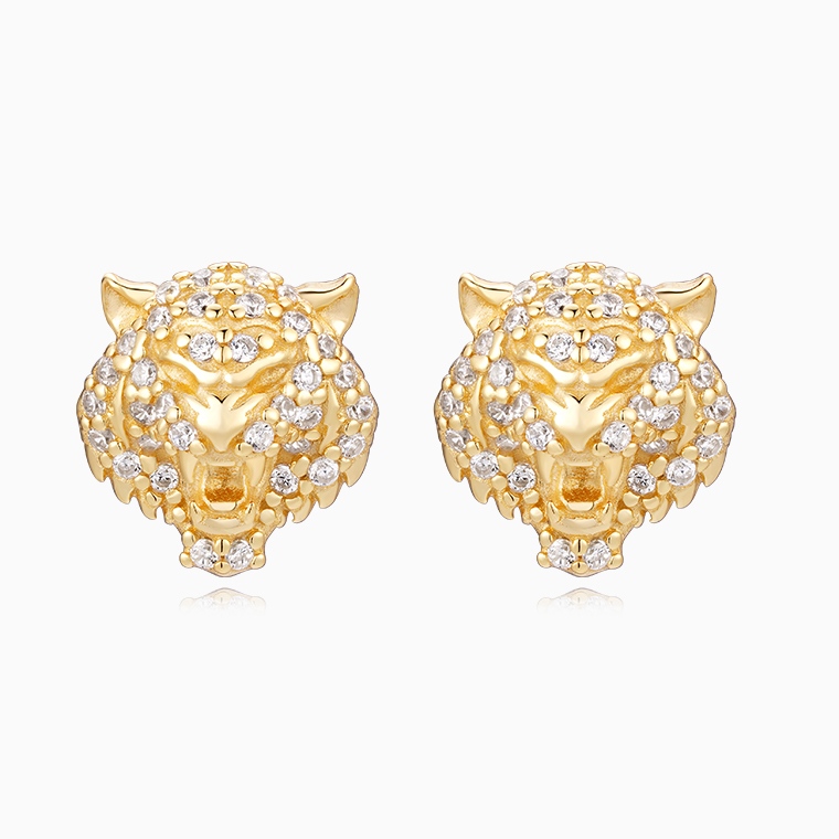 Shining Star Jewelry Mens Exquisite Sterling Silver Zircon Tiger Stud Earrings