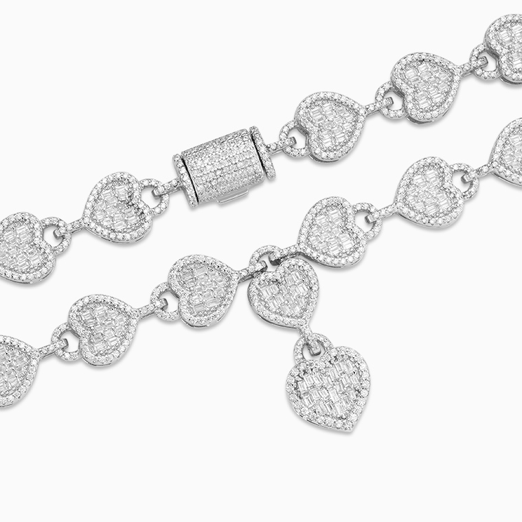 Shining Star Jewelry Hiphop Street Style Trendy Women Baguette CZ Heart Necklace Shining Star Jewelry Hiphop Street Style Trendy Women Baguette CZ Heart Necklace