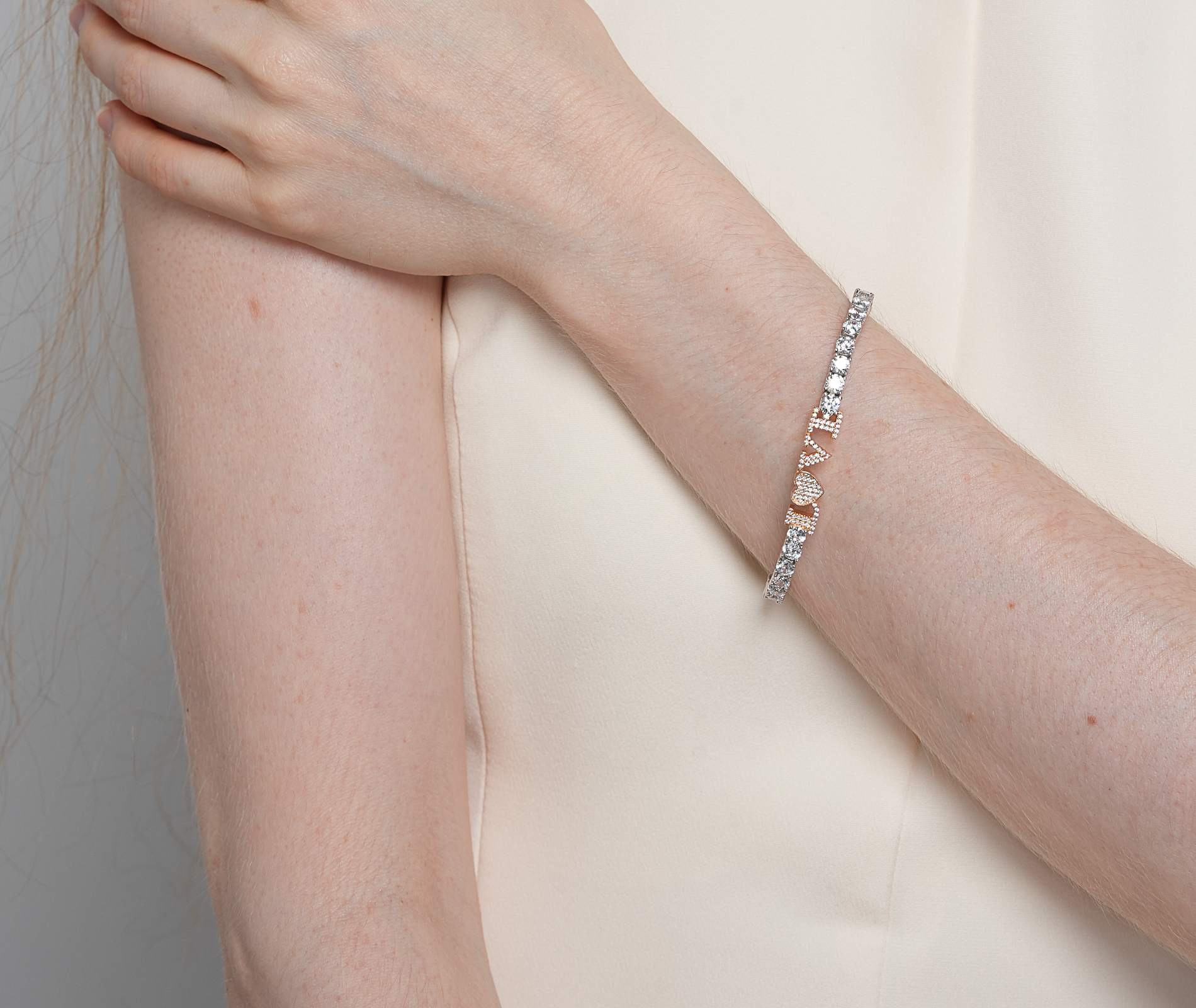 Shining Star Jewelry Women 925 Silver Iced Out CZ Two Tone LOVE Tennis Bracelet Shining Star Jewelry Women 925 Silver Iced Out CZ Two Tone LOVE Tennis Bracelet