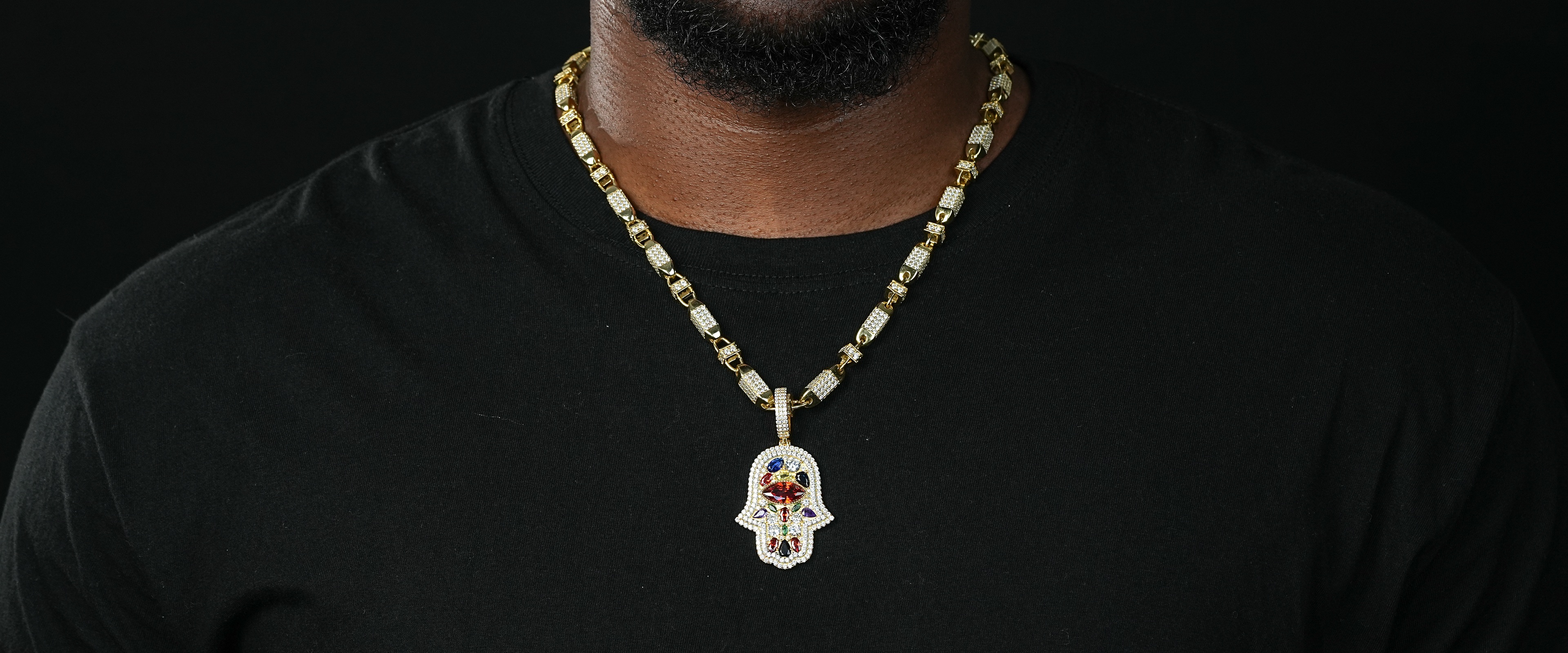 Shining Star Jewelry Turkish Amulet Colored Diamond Evil Eye Hamsa Hand Pendant