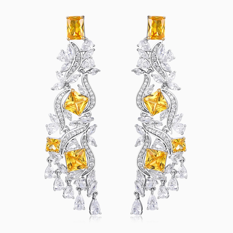 Shining Star Jewelry Luxury Yellow Zircon Iced Out Tassels Dangle Earrings Women