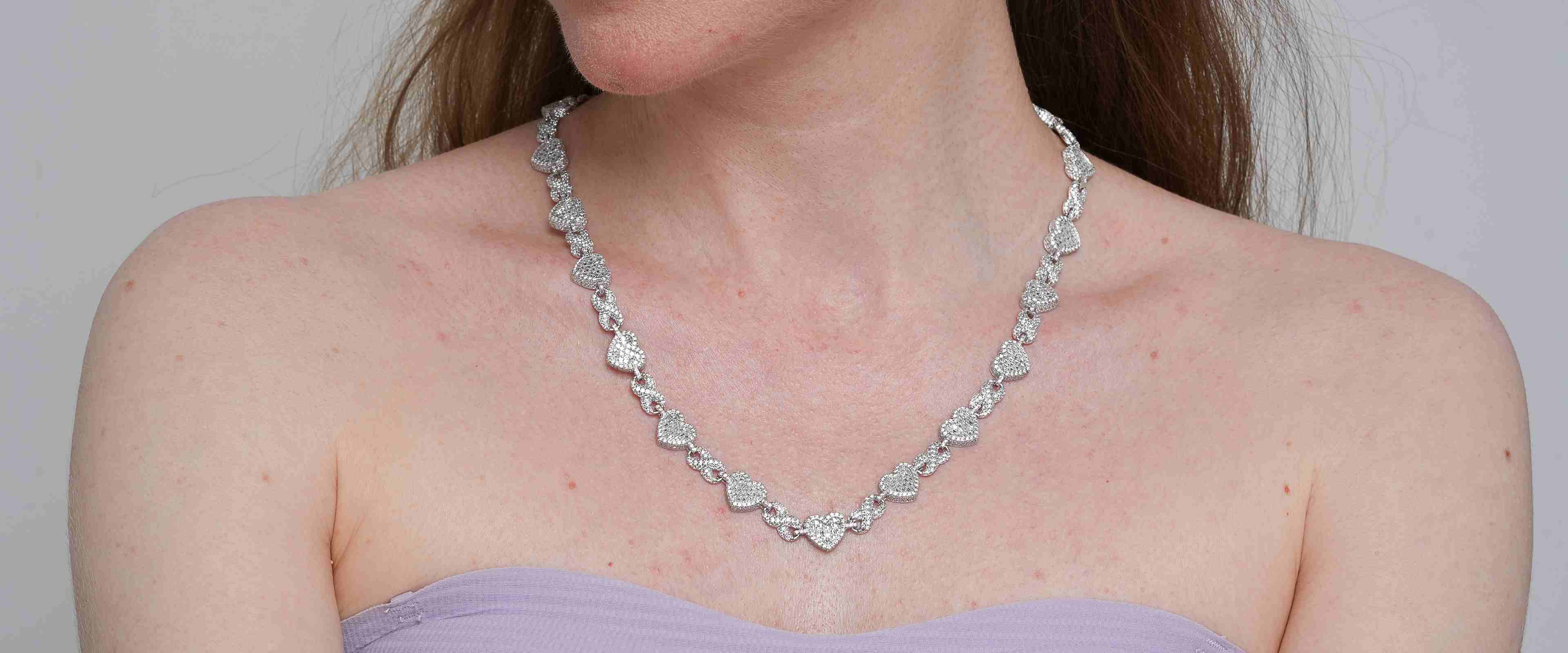 Shining Star Jewelry VVS Moissanite Infinity Link Chain Baguette Heart Necklace Shining Star Jewelry VVS Moissanite Infinity Link Chain Baguette Heart Necklace