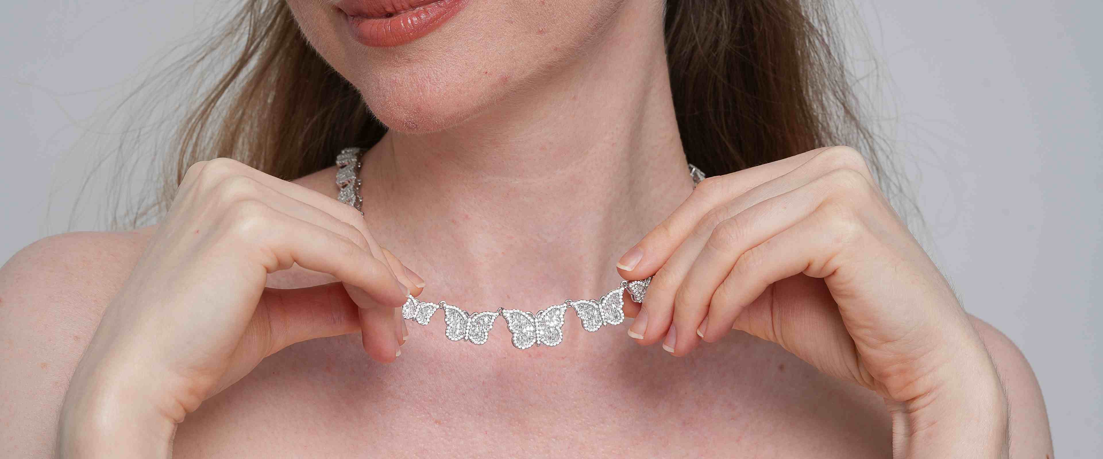 Shining Star Jewelry Luxury Moissanite Baguette Sparkling Butterfly Necklace Shining Star Jewelry Luxury Moissanite Baguette Sparkling Butterfly Necklace