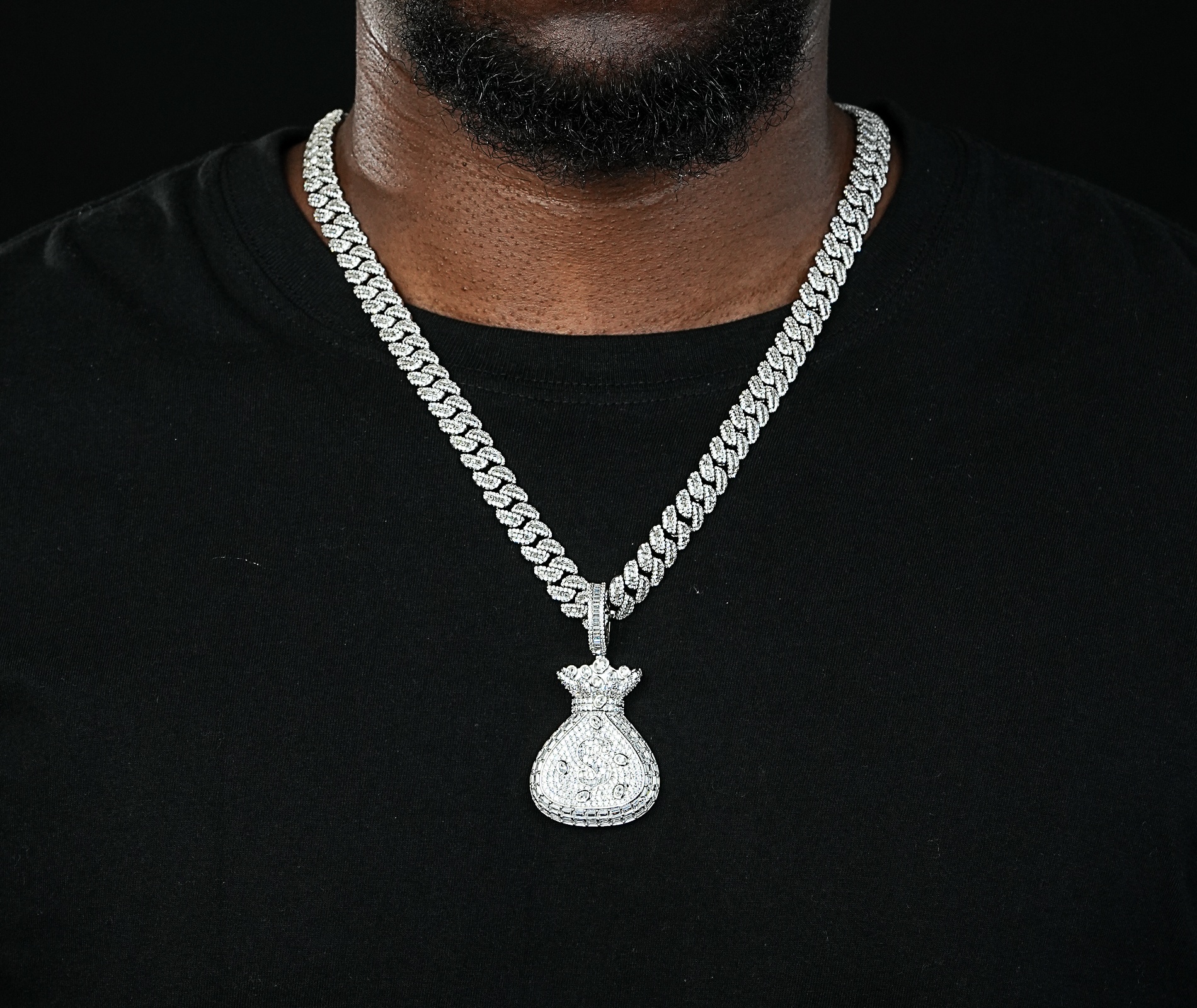 Shining Star Jewelry 925 Silver Pendant Mens Hip Hop Money Bag Pendant