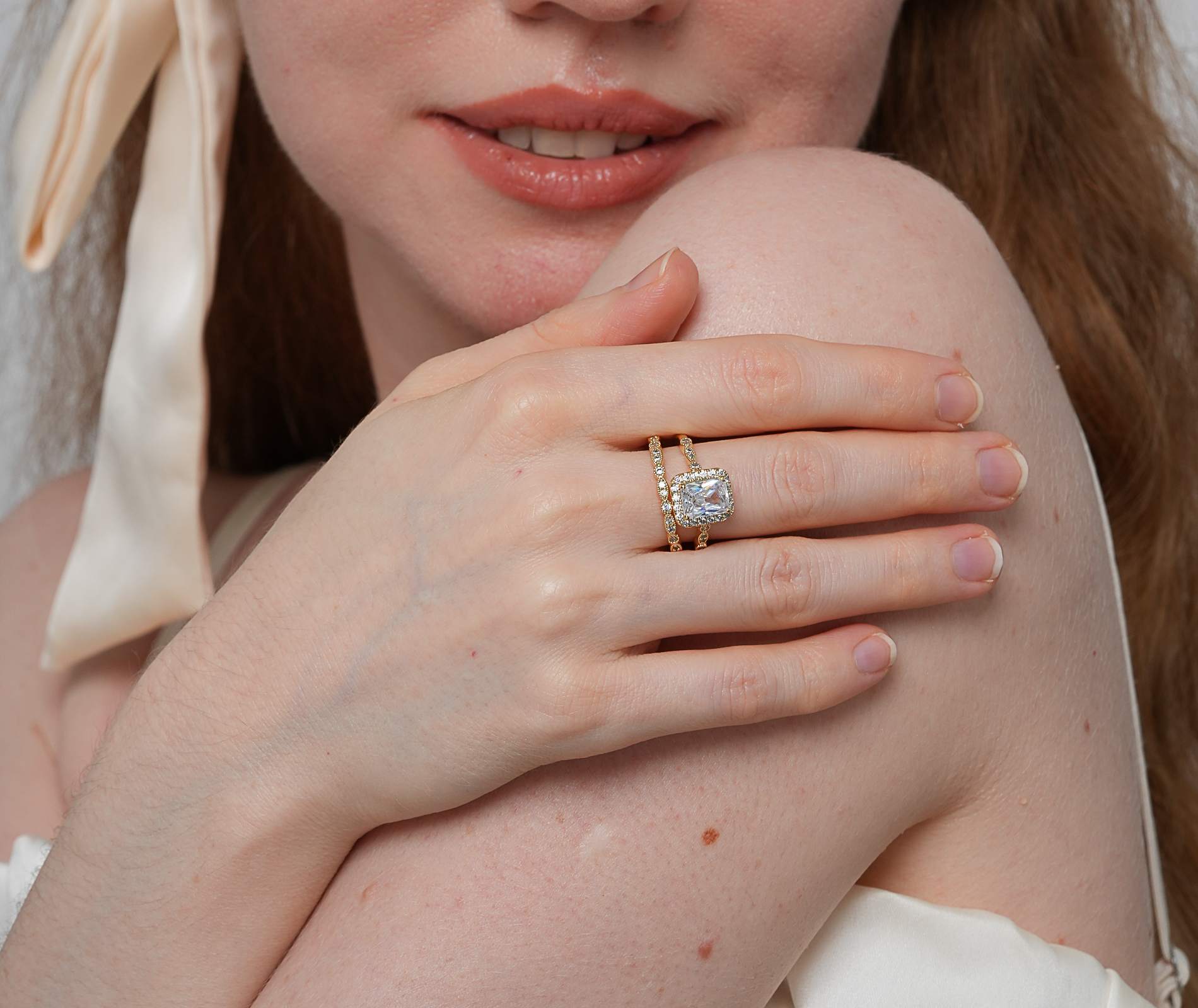 Shining Star Jewelry Luxury Zircon Emerald Cut 14K Solid Gold Couple Rings Shining Star Jewelry Luxury Zircon Emerald Cut 14K Solid Gold Couple Rings