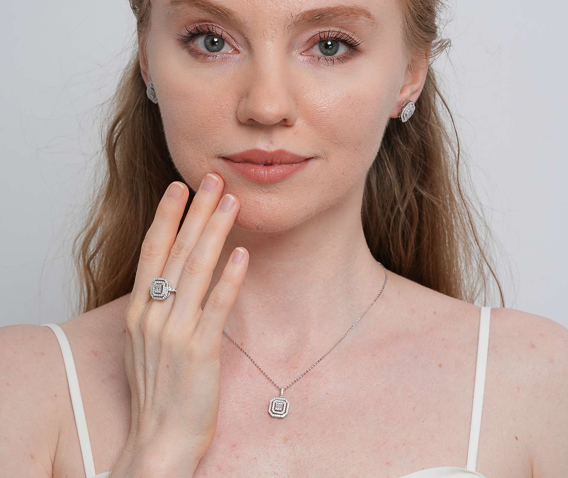 Shining Star Jewelry Sterling Silver Moissanite Engagement Bridal Jewelry Set Shining Star Jewelry Sterling Silver Moissanite Engagement Bridal Jewelry Set