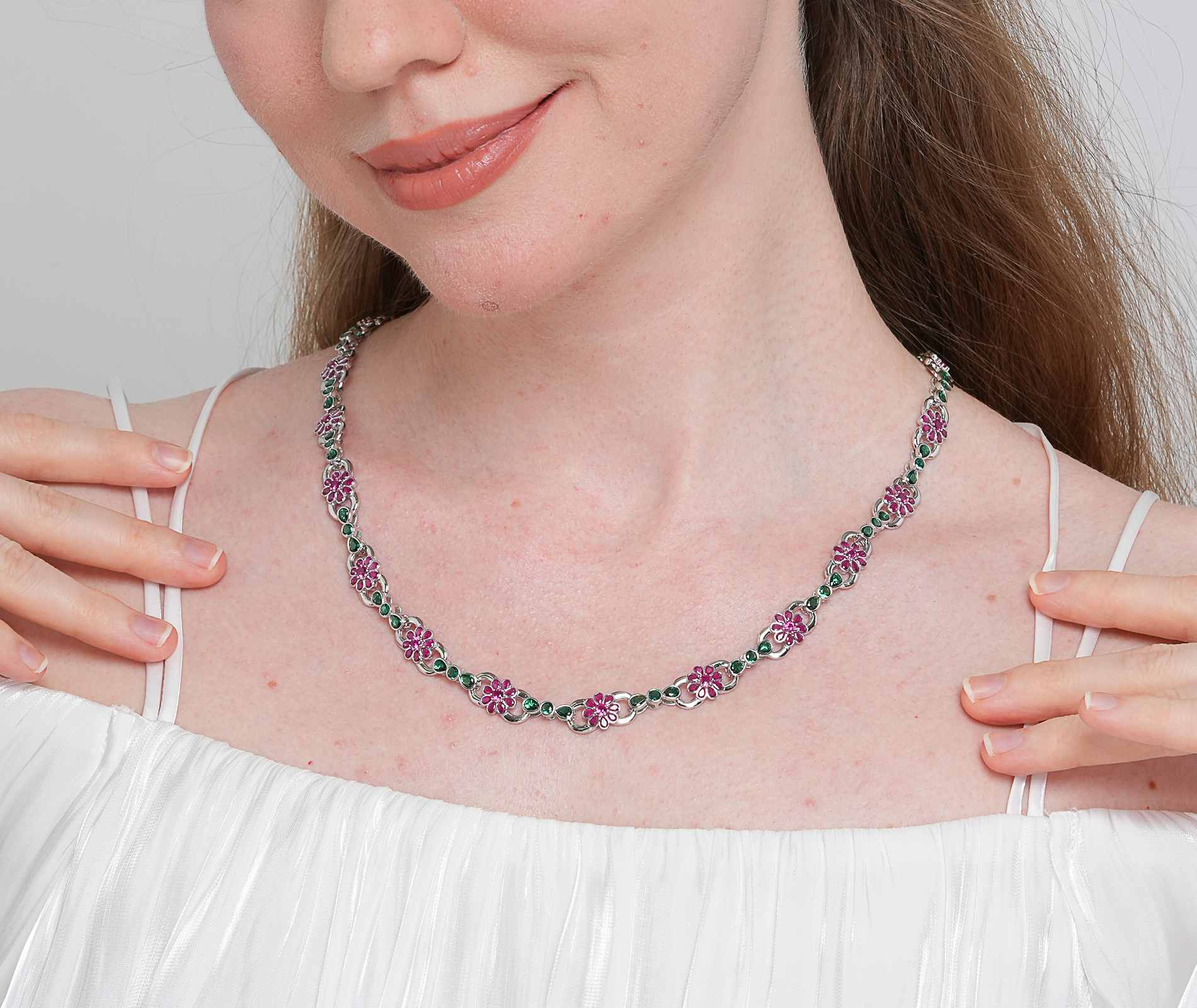 Shining Star Jewelry Hawaiian Holiday Colored Diamond Infinity Flower Necklace Shining Star Jewelry Hawaiian Holiday Colored Diamond Infinity Flower Necklace