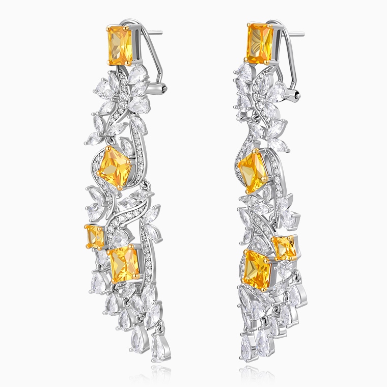 Shining Star Jewelry Luxury Yellow Zircon Iced Out Tassels Dangle Earrings Women
