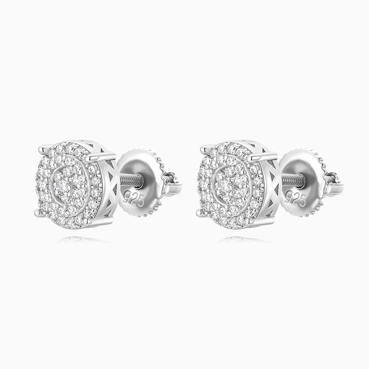 Shining Star Jewelry Hip Hop Platinum Plated Silver Moissanite Stud Earrings