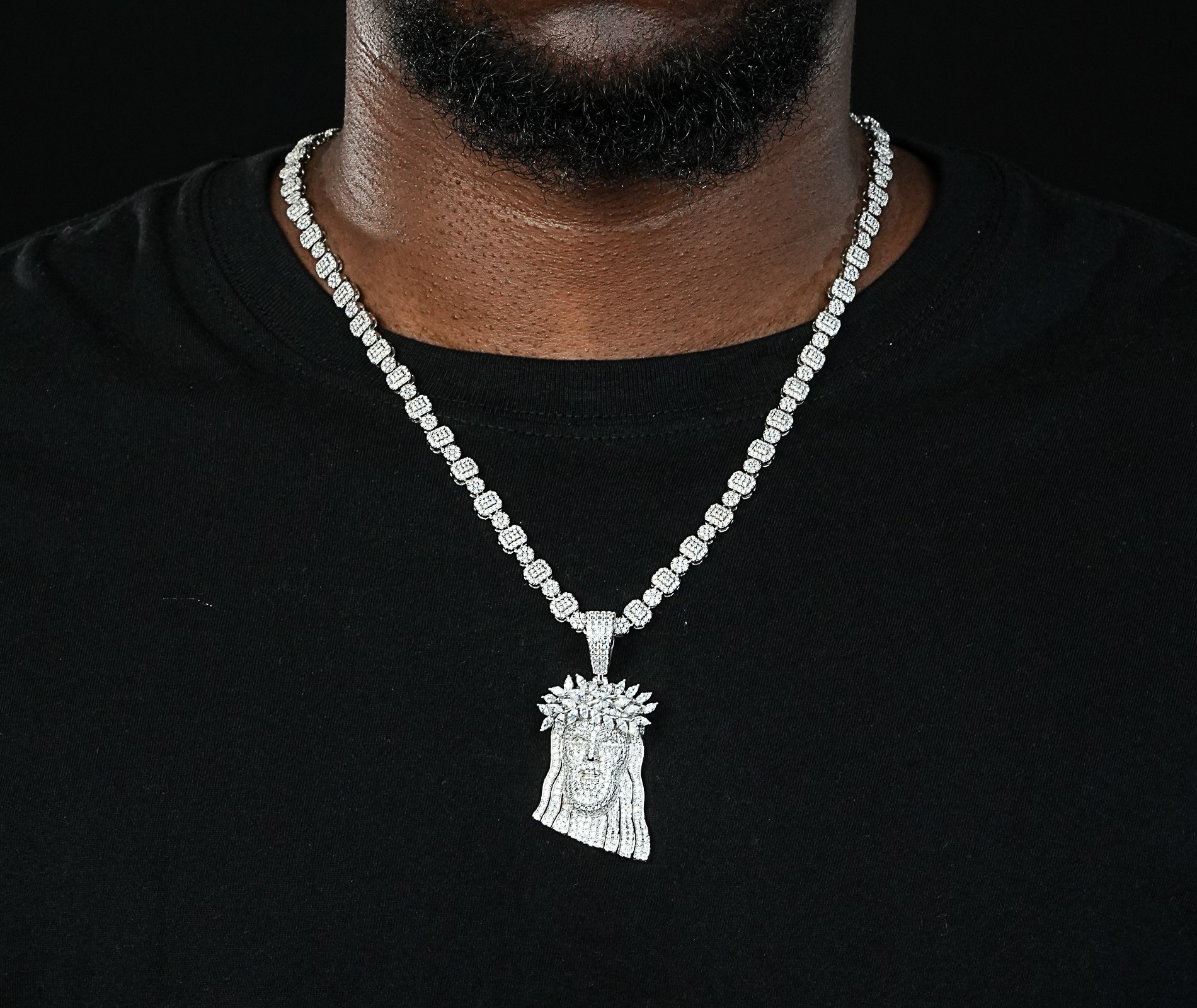 Shining Star Jewelry Bling Bling Iced 5A CZ 925 Silver Christian Jesus Pendant