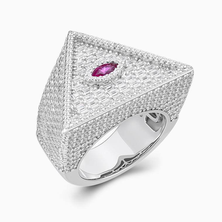 Shining Star Jewelry Hiphop Men Charm Evil Pyramid Eyes Iced Out Moissanite Ring