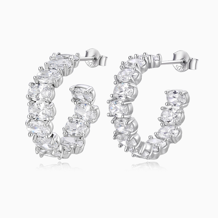 Shining Star Jewelry New Arrival Women Sterling Silver Oval Zircon Stud Earrings