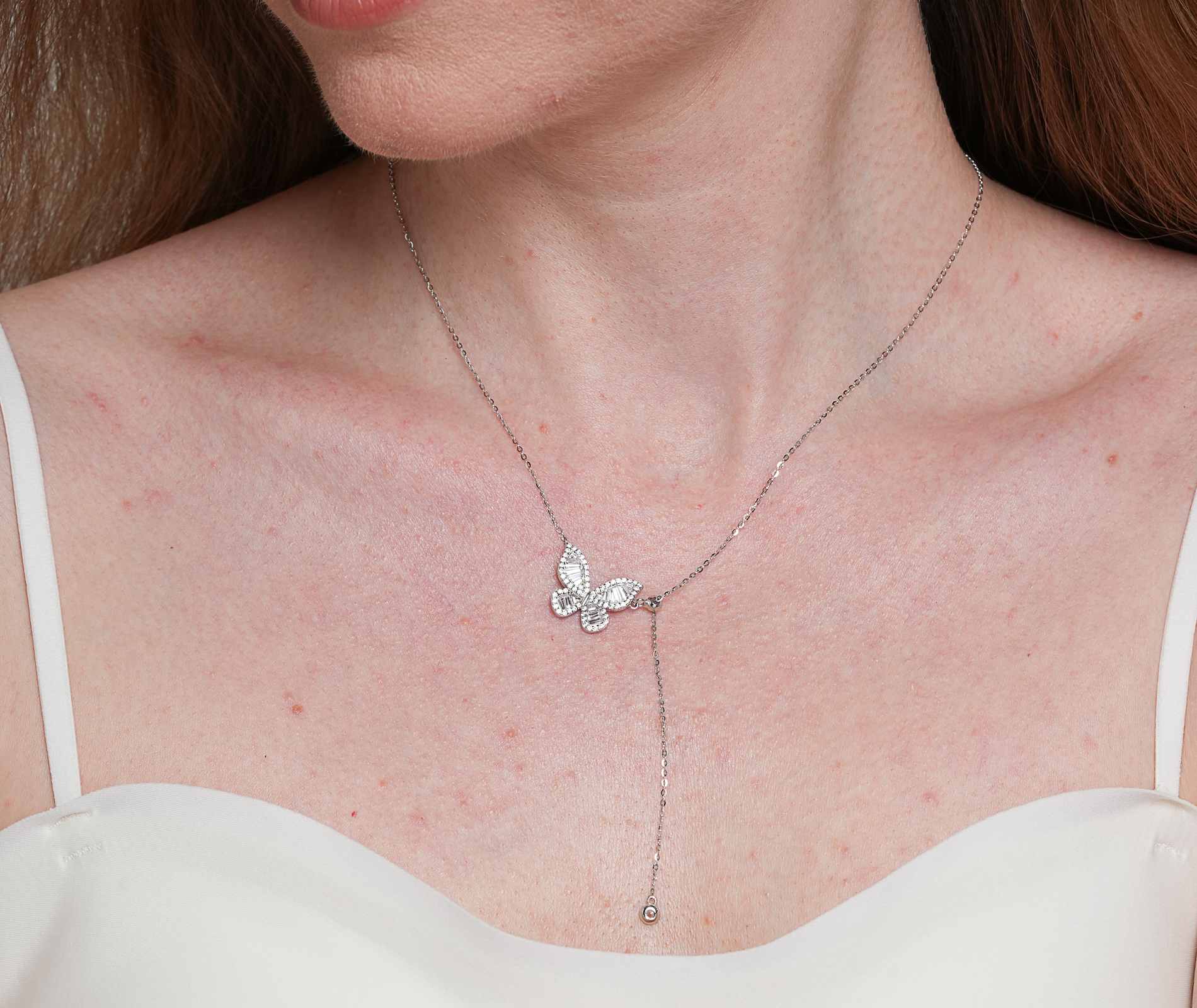 Shining Star Jewelry Adjustable Iced Baguette Moissanite Butterfly Fine Necklace Shining Star Jewelry Adjustable Iced Baguette Moissanite Butterfly Fine Necklace