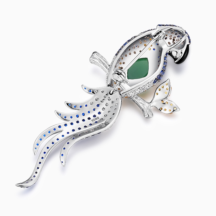Shining Star Jewelry Women's Luxury 925 Silver Colored Zircon Bird Parrot Brooch Shining Star Jewelry Women's Luxury 925 Silver Colored Zircon Bird Parrot Brooch
