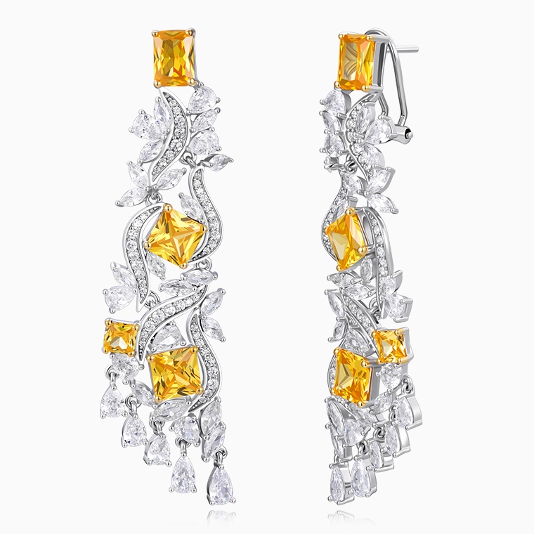 Shining Star Jewelry Luxury Yellow Zircon Iced Out Tassels Dangle Earrings Women