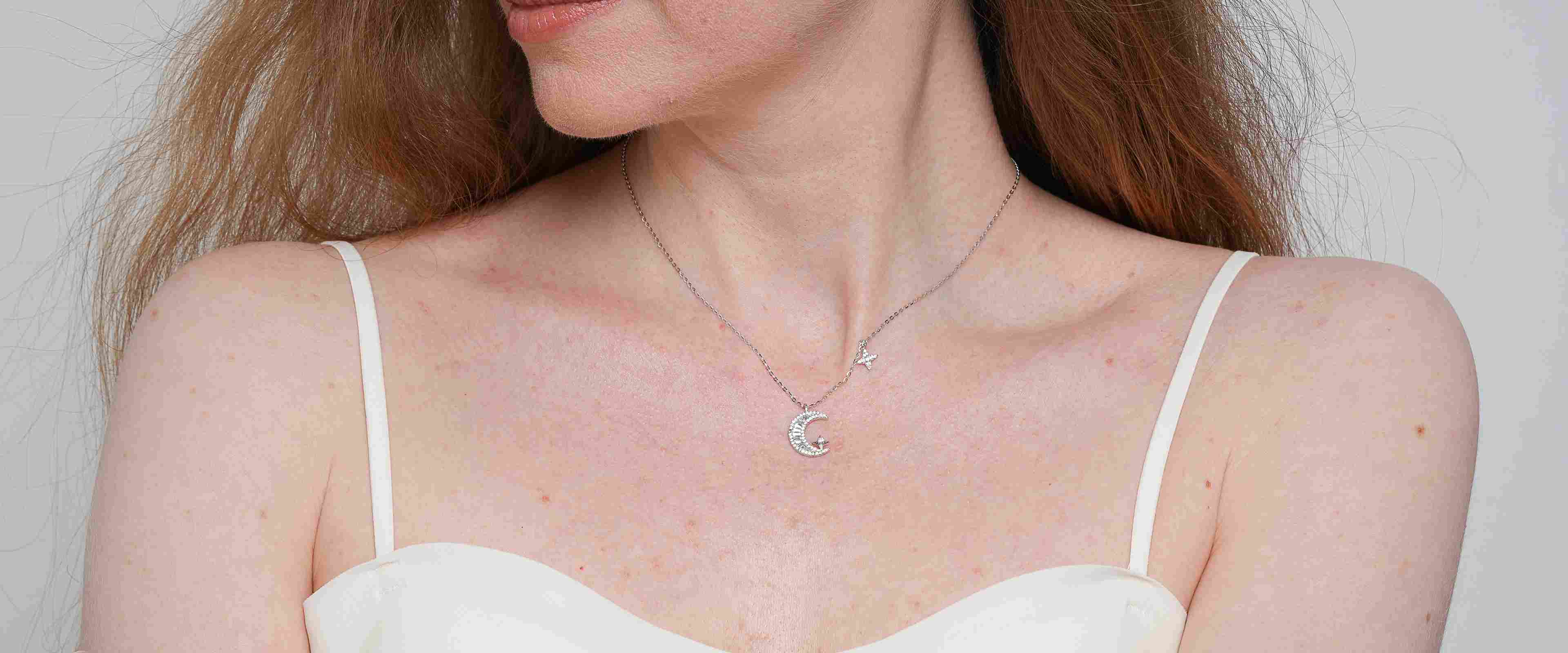 Shining Star Jewelry Adjustable Baguette Zircon Moon Pendant Fine Necklace Women Shining Star Jewelry Adjustable Baguette Zircon Moon Pendant Fine Necklace Women