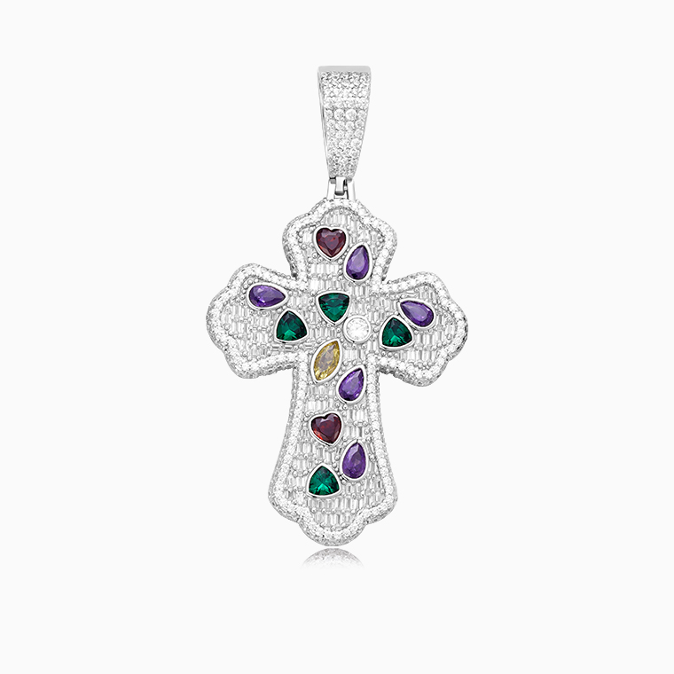 Shining Star Jewelry Multi Color CZ Moissanite 925 Silver Hip Hop Cross Pendant