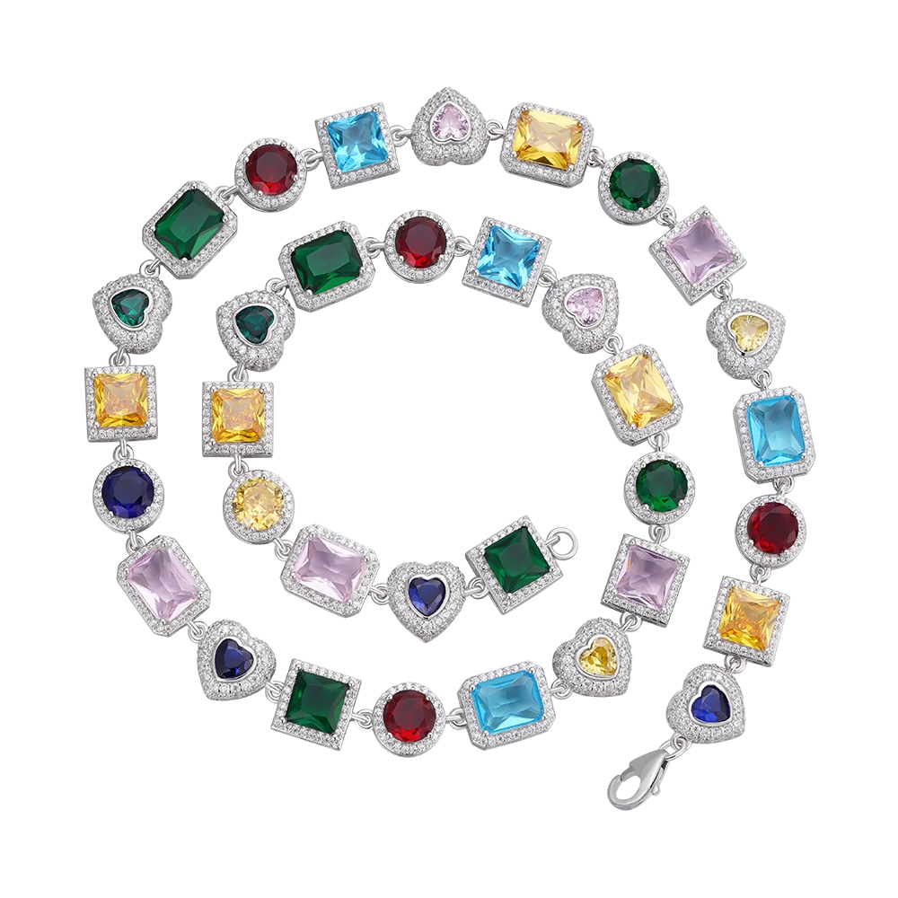 Shining Star Jewelry Mixed Gemstone Tennis Chain Colored Necklace For Women