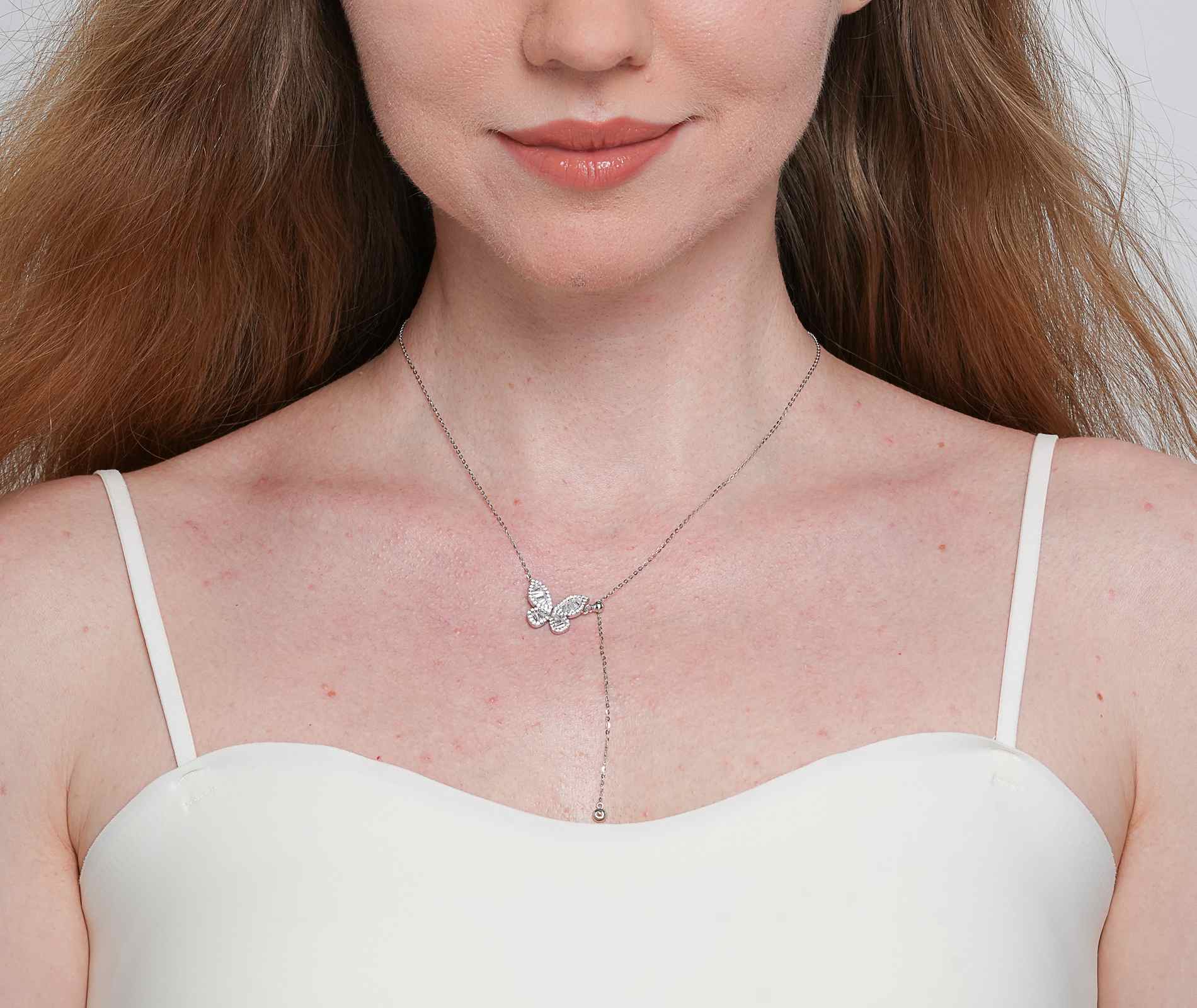Shining Star Jewelry Adjustable Iced Baguette Moissanite Butterfly Fine Necklace Shining Star Jewelry Adjustable Iced Baguette Moissanite Butterfly Fine Necklace
