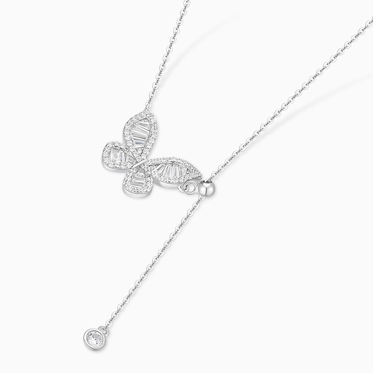 Shining Star Jewelry Adjustable Iced Baguette Moissanite Butterfly Fine Necklace Shining Star Jewelry Adjustable Iced Baguette Moissanite Butterfly Fine Necklace