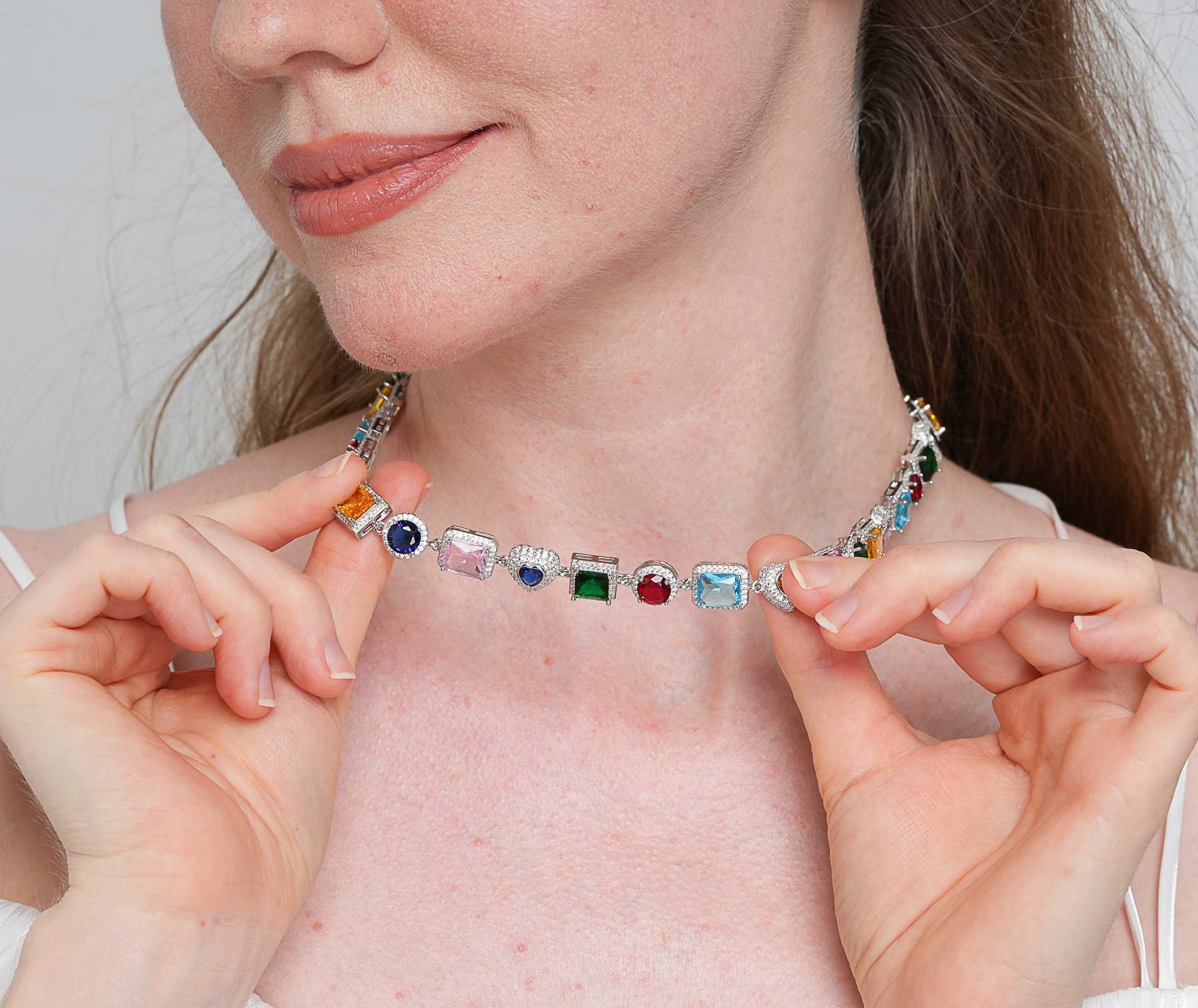 Shining Star Jewelry 10Mm Sterling Silver Cluster Iced Out Link Chain Necklace Shining Star Jewelry 10Mm Sterling Silver Cluster Iced Out Link Chain Necklace