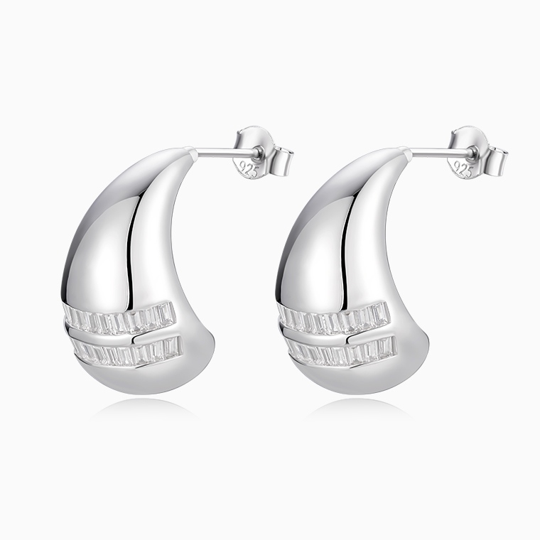 Shining Star Jewelry Fashion Women's Baguette CZ Silver Drop Shape Stud Earrings