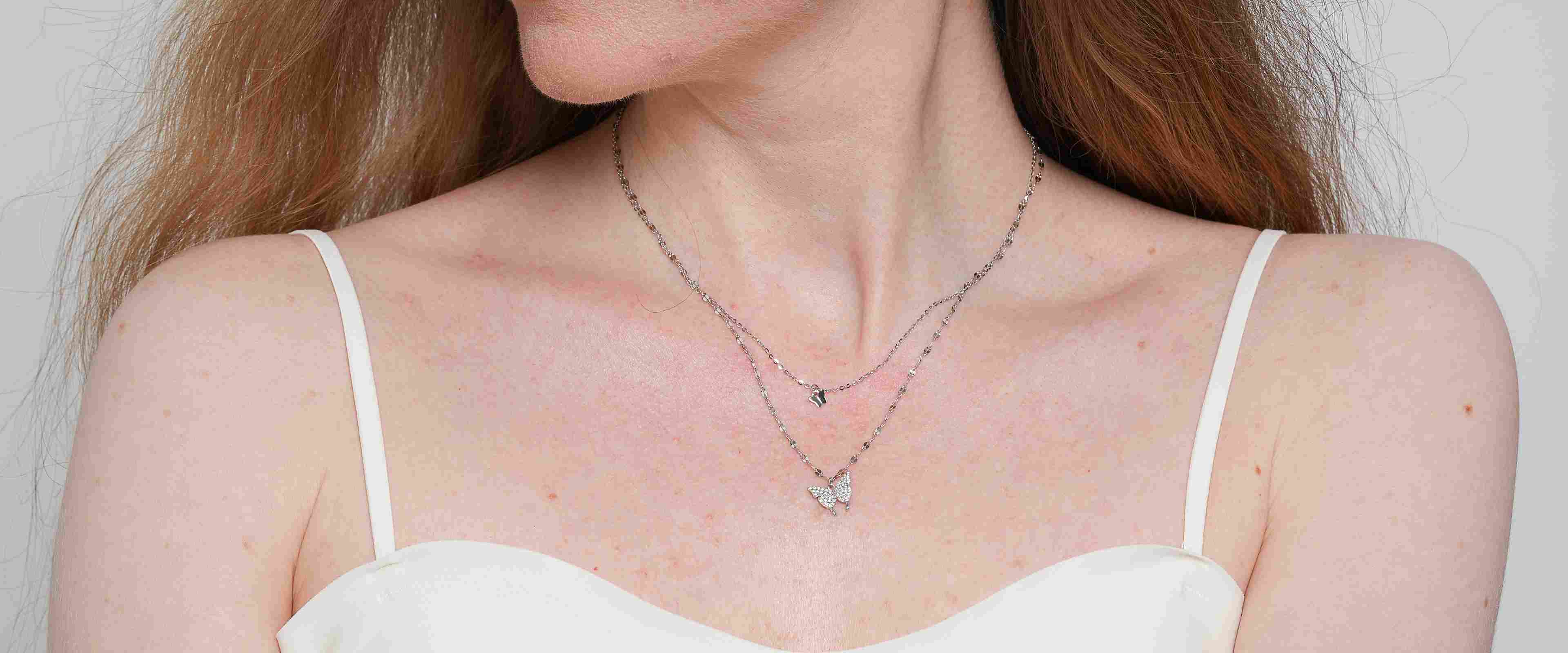 Shining Star Jewelry Adjustable Moissanite Butterfly Double Fine Necklace Women Shining Star Jewelry Adjustable Moissanite Butterfly Double Fine Necklace Women