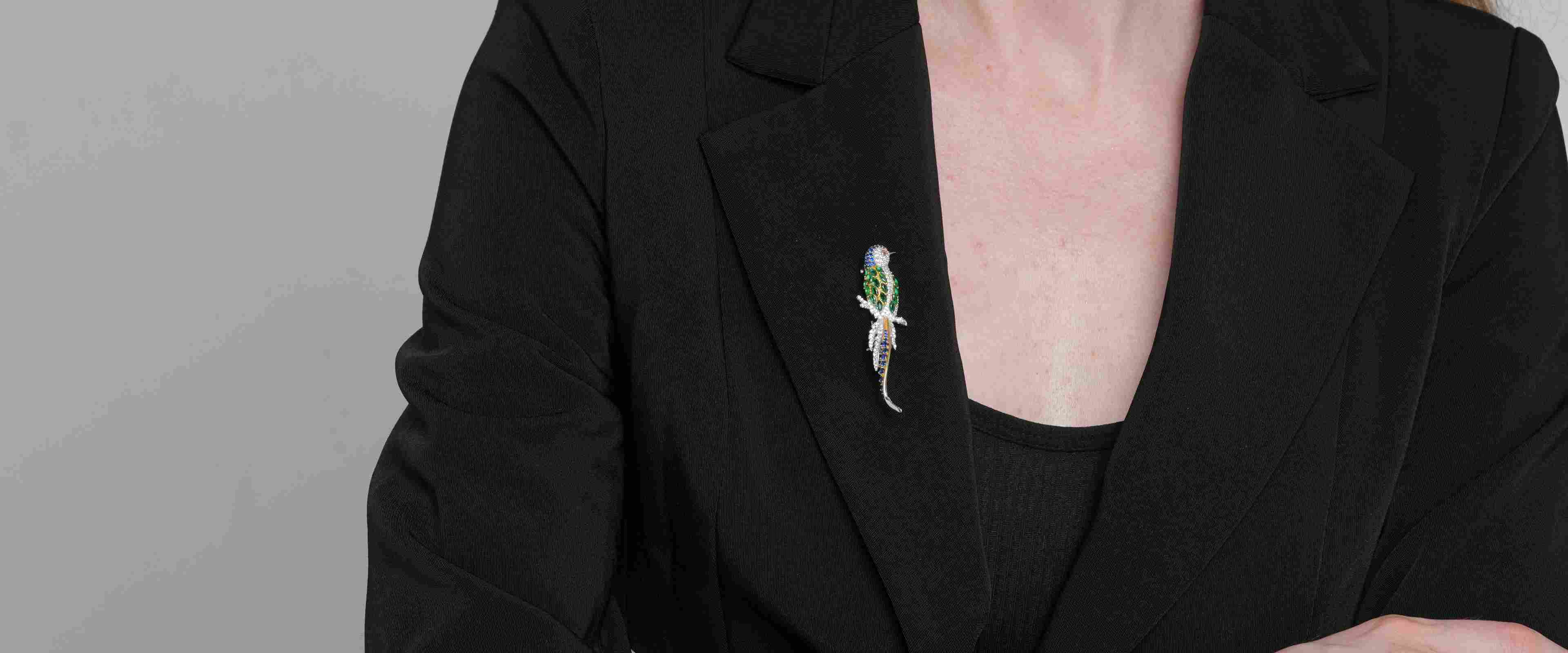 Shining Star Jewelry Elegant Style Women's 925 Silver Emerald Zircon Bird Brooch Shining Star Jewelry Elegant Style Women's 925 Silver Emerald Zircon Bird Brooch