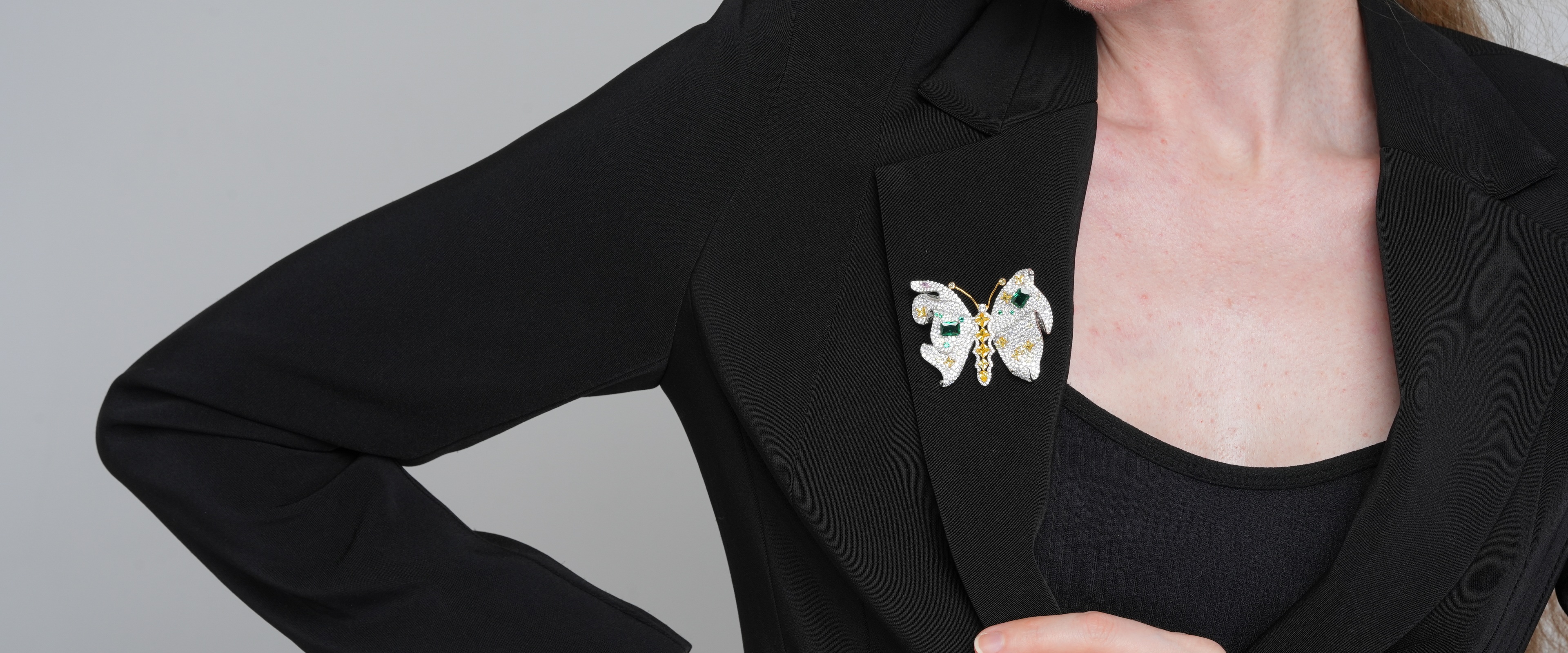 Shining Star Jewelry Colorful Zircon Gemstone Safety Pin Ladies Butterfly Brooch