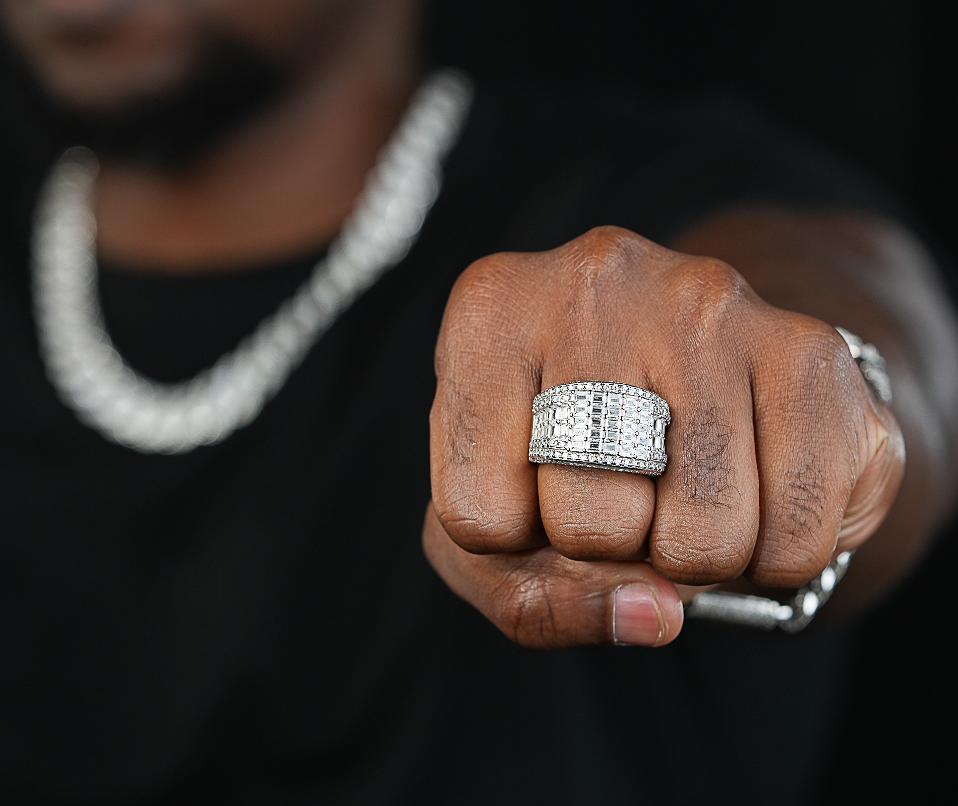 Shining Star Jewelry Fashion Zircon Baguette Cut Hiphop Punk Style Men Band Ring