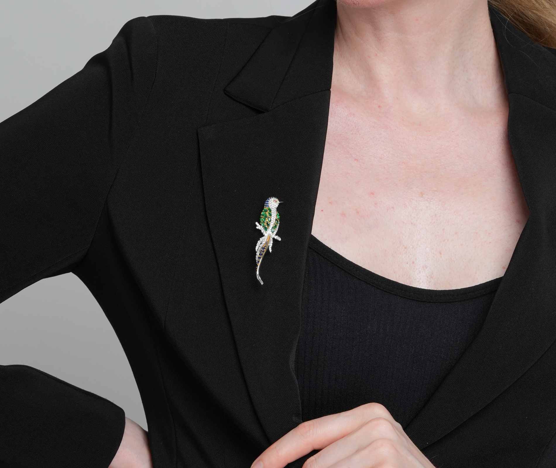 Shining Star Jewelry Elegant Style Women's 925 Silver Emerald Zircon Bird Brooch Shining Star Jewelry Elegant Style Women's 925 Silver Emerald Zircon Bird Brooch