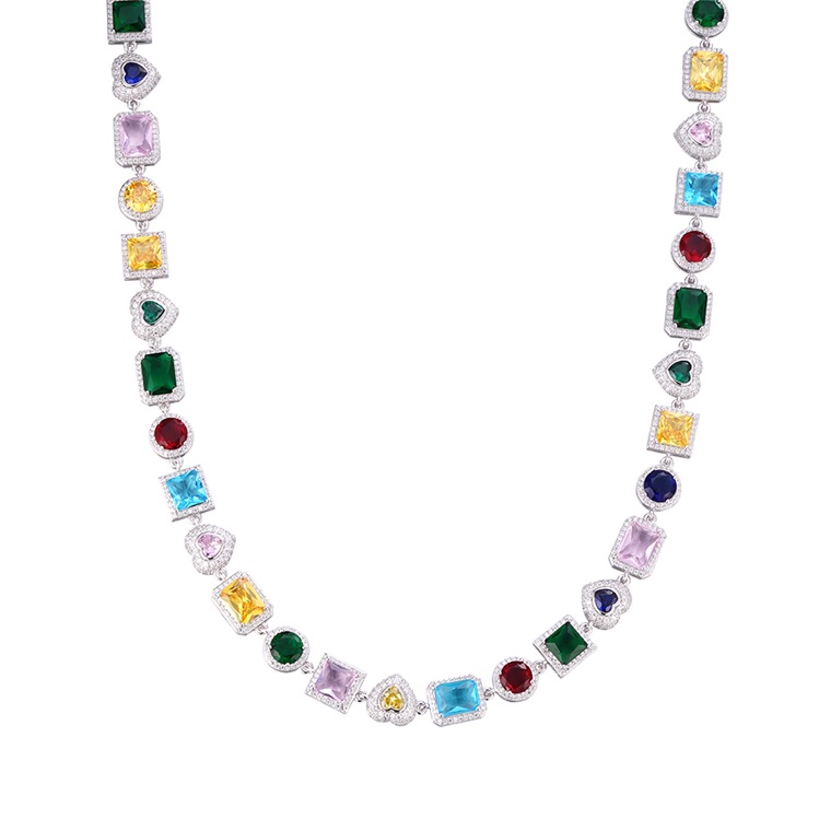 Shining Star Jewelry 10Mm Sterling Silver Cluster Iced Out Link Chain Necklace Shining Star Jewelry 10Mm Sterling Silver Cluster Iced Out Link Chain Necklace