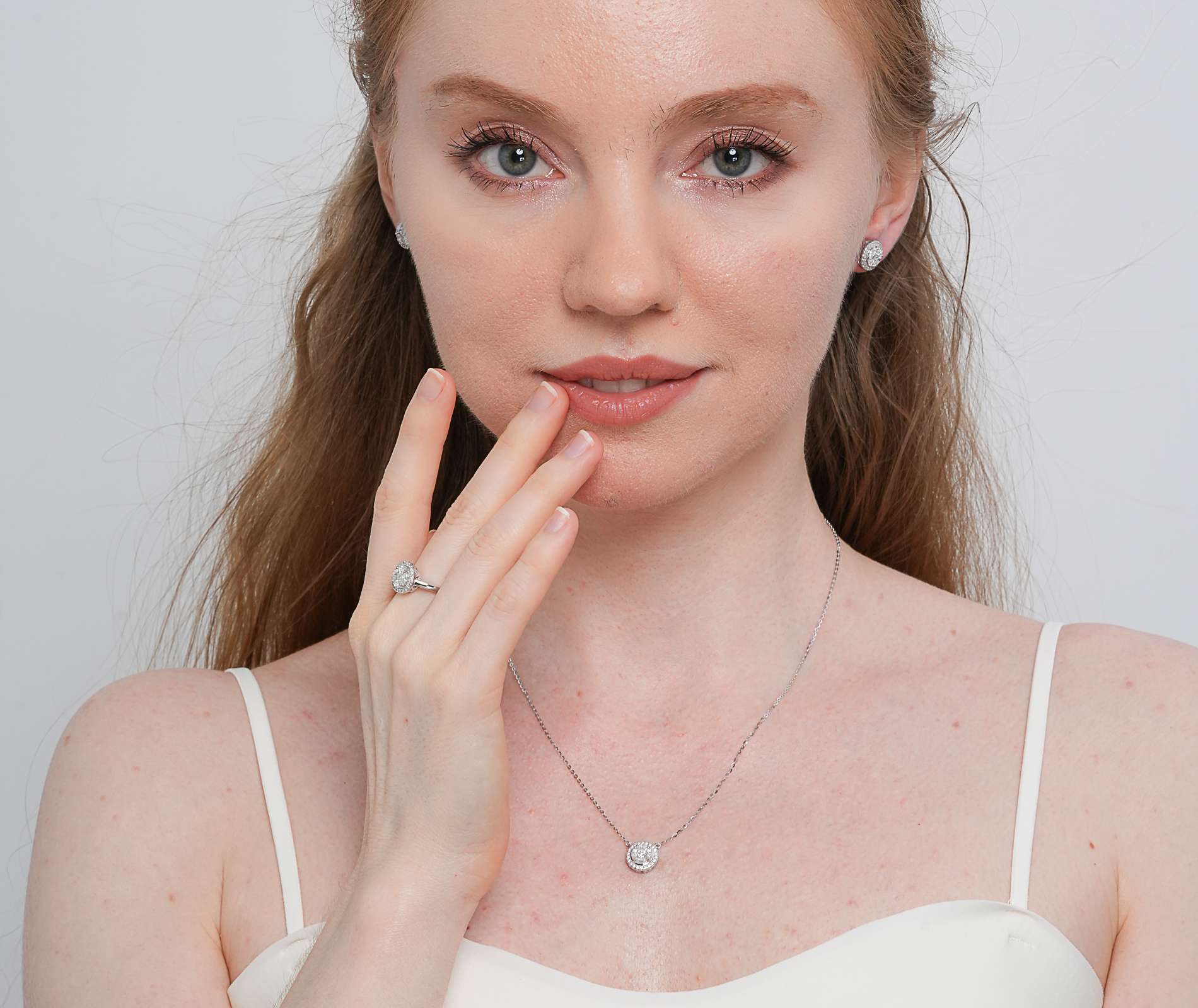 Shining Star Jewelry Moissanite Halo Necklace Earrings Ring Women Jewelry Set Shining Star Jewelry Moissanite Halo Necklace Earrings Ring Women Jewelry Set