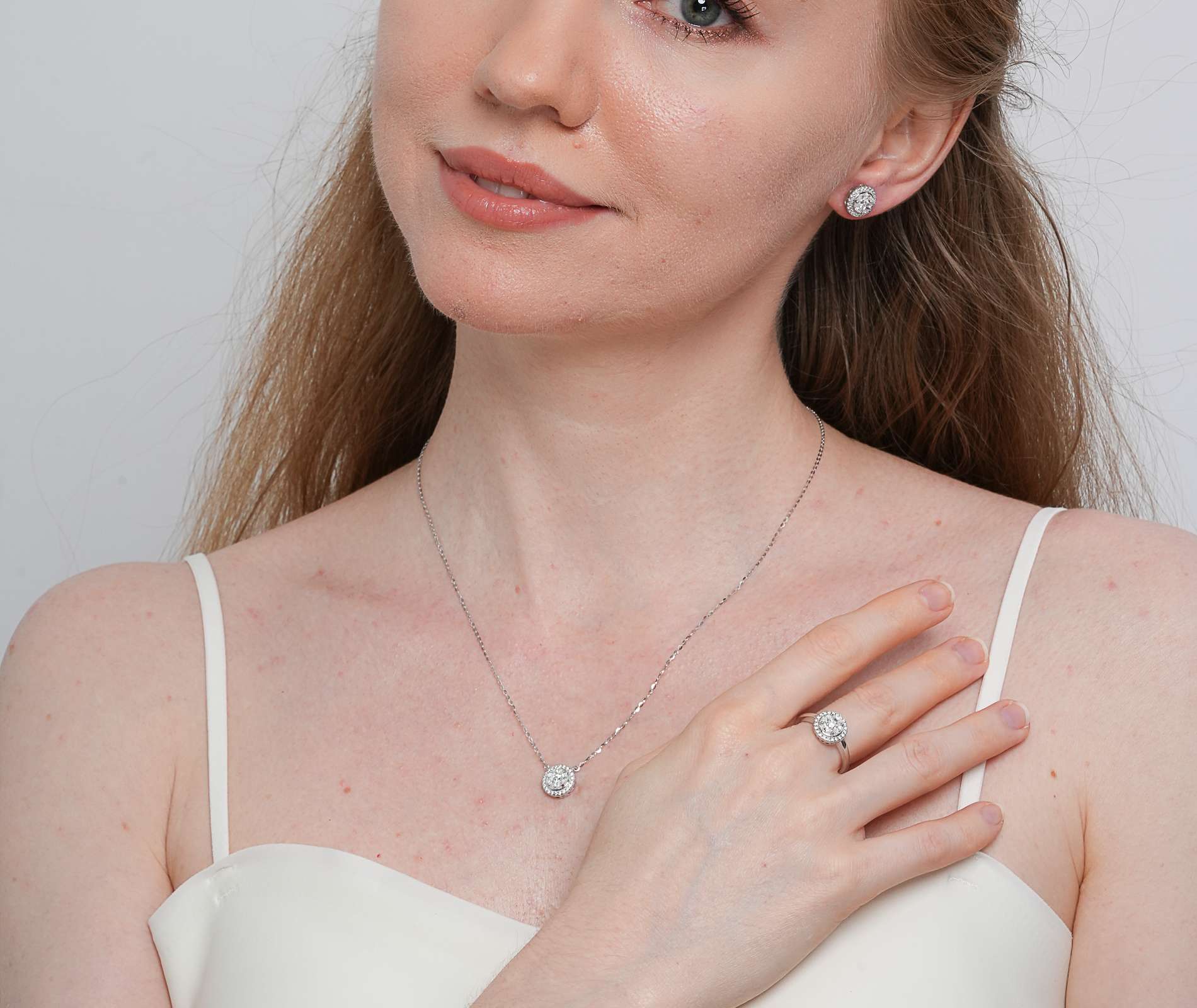 Shining Star Jewelry Moissanite Halo Necklace Earrings Ring Women Jewelry Set Shining Star Jewelry Moissanite Halo Necklace Earrings Ring Women Jewelry Set