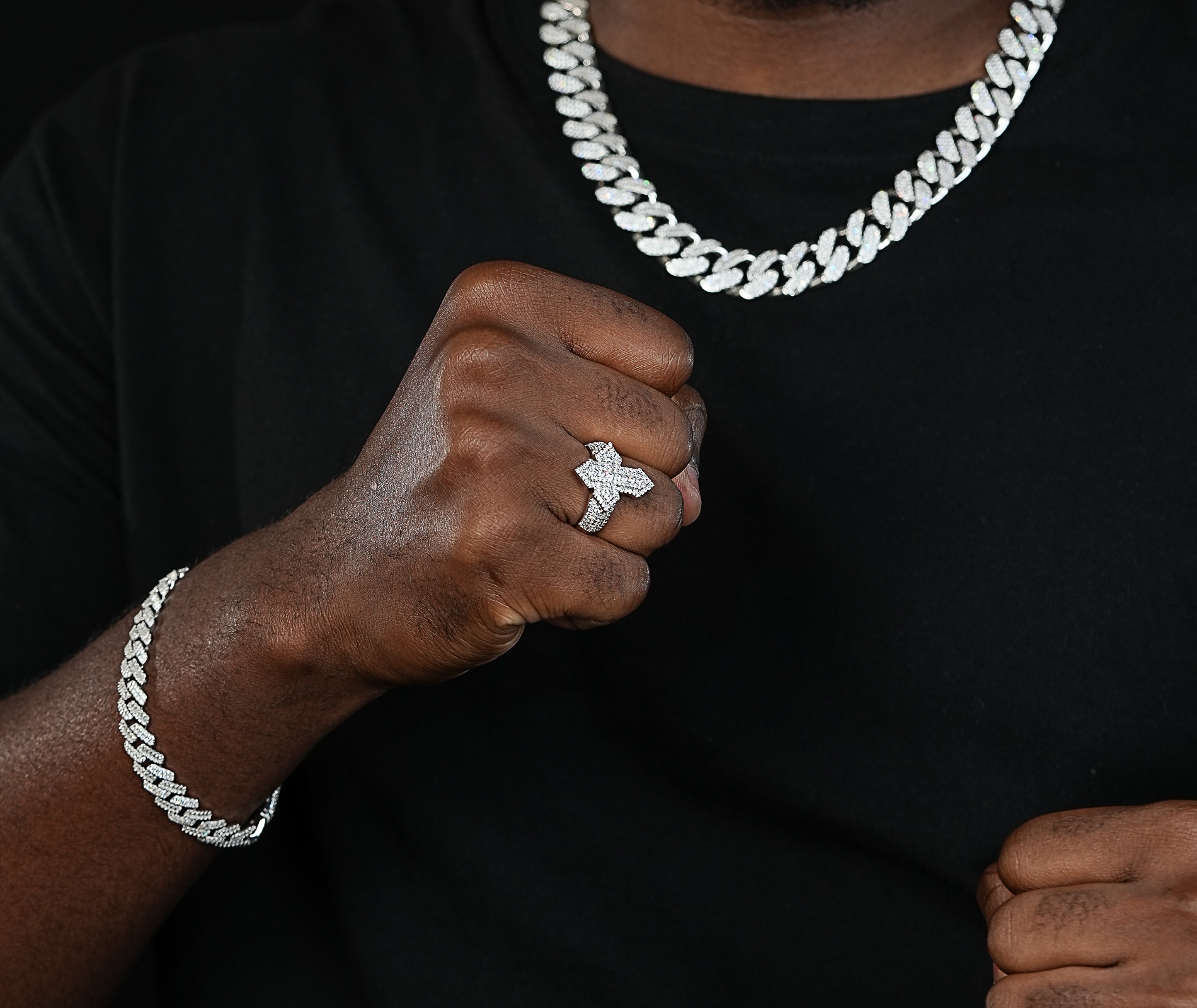 Shining Star Jewelry Hip Hop Punk Style Moissanite Round 925 Silver Cross Ring