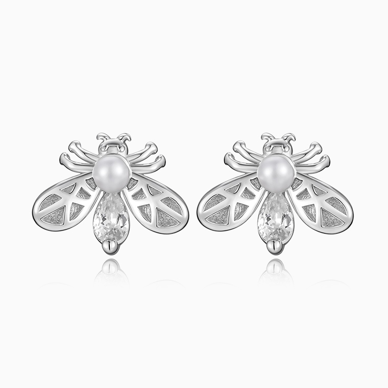 Shining Star Jewelry Women's Sterling Silver Zircon Mini Dragonfly Stud Earrings