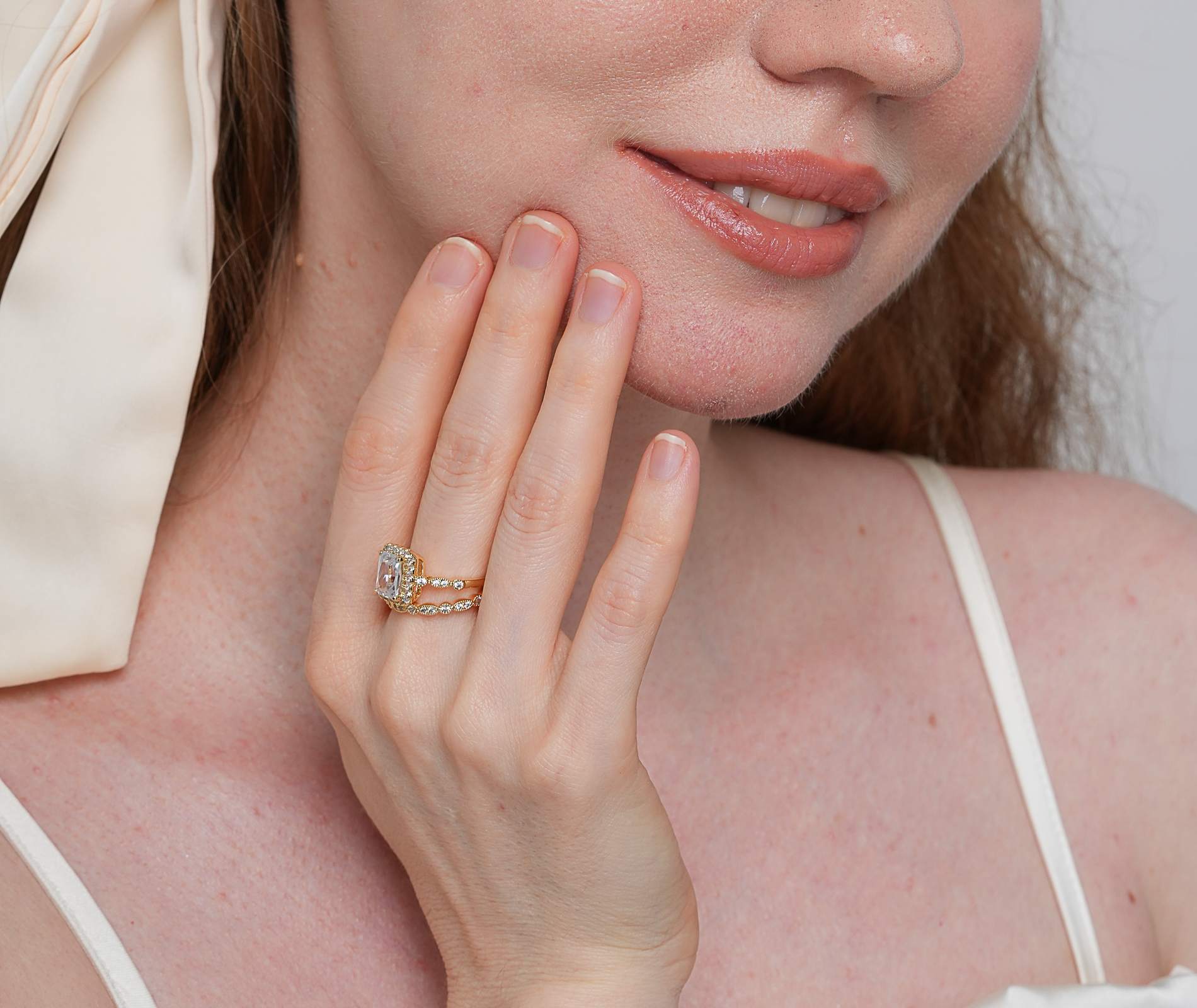 Shining Star Jewelry Luxury Zircon Emerald Cut 14K Solid Gold Couple Rings Shining Star Jewelry Luxury Zircon Emerald Cut 14K Solid Gold Couple Rings