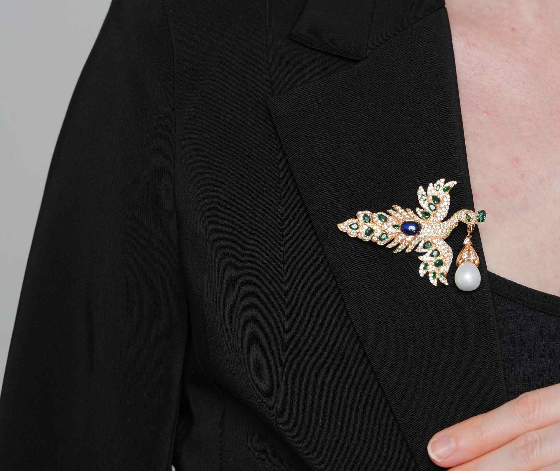 Shining Star Jewelry 925 Silver Splendid Emerald Zircon Tail Peacock Brooch Shining Star Jewelry 925 Silver Splendid Emerald Zircon Tail Peacock Brooch